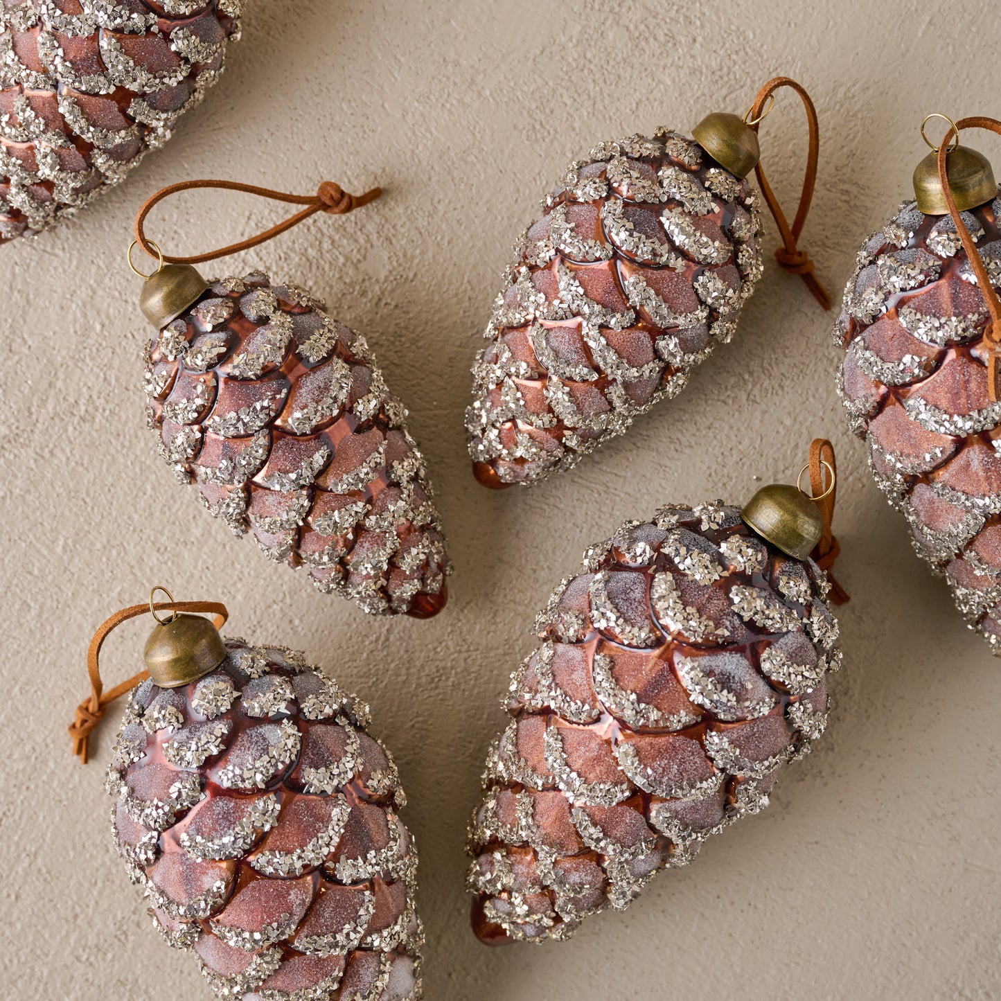 Glitter Pinecone Ornament, Set of 6