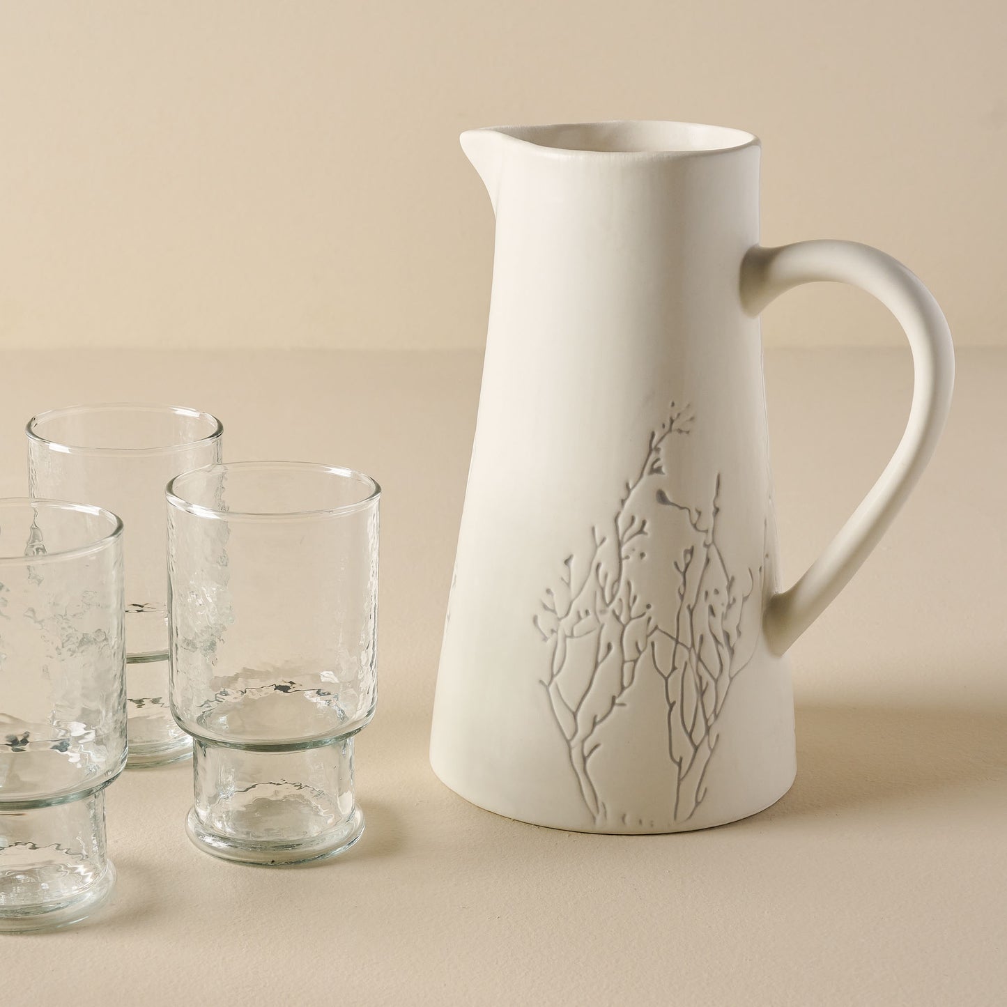 Pressed Flower Pitcher with drinking glasses