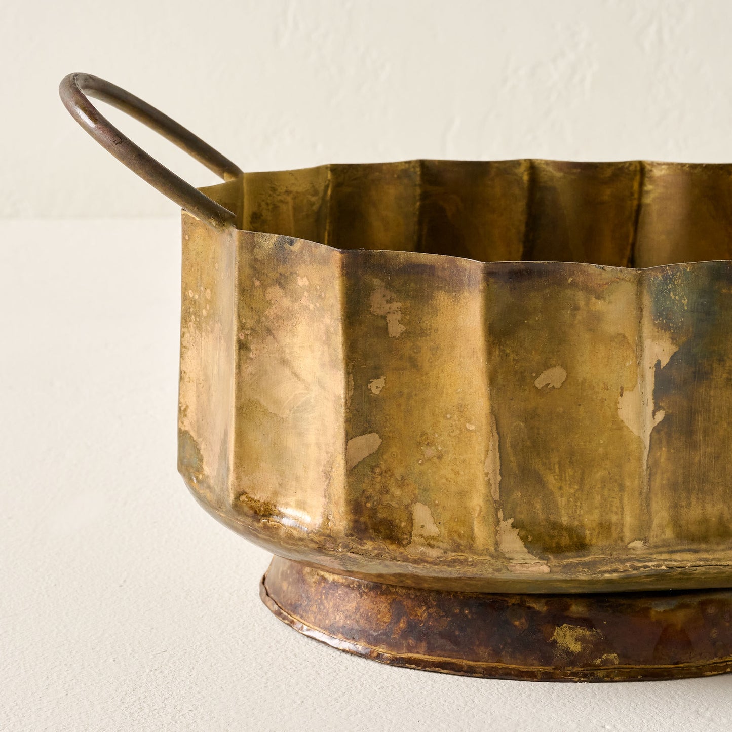 Antique Brass Planter with Handles up close