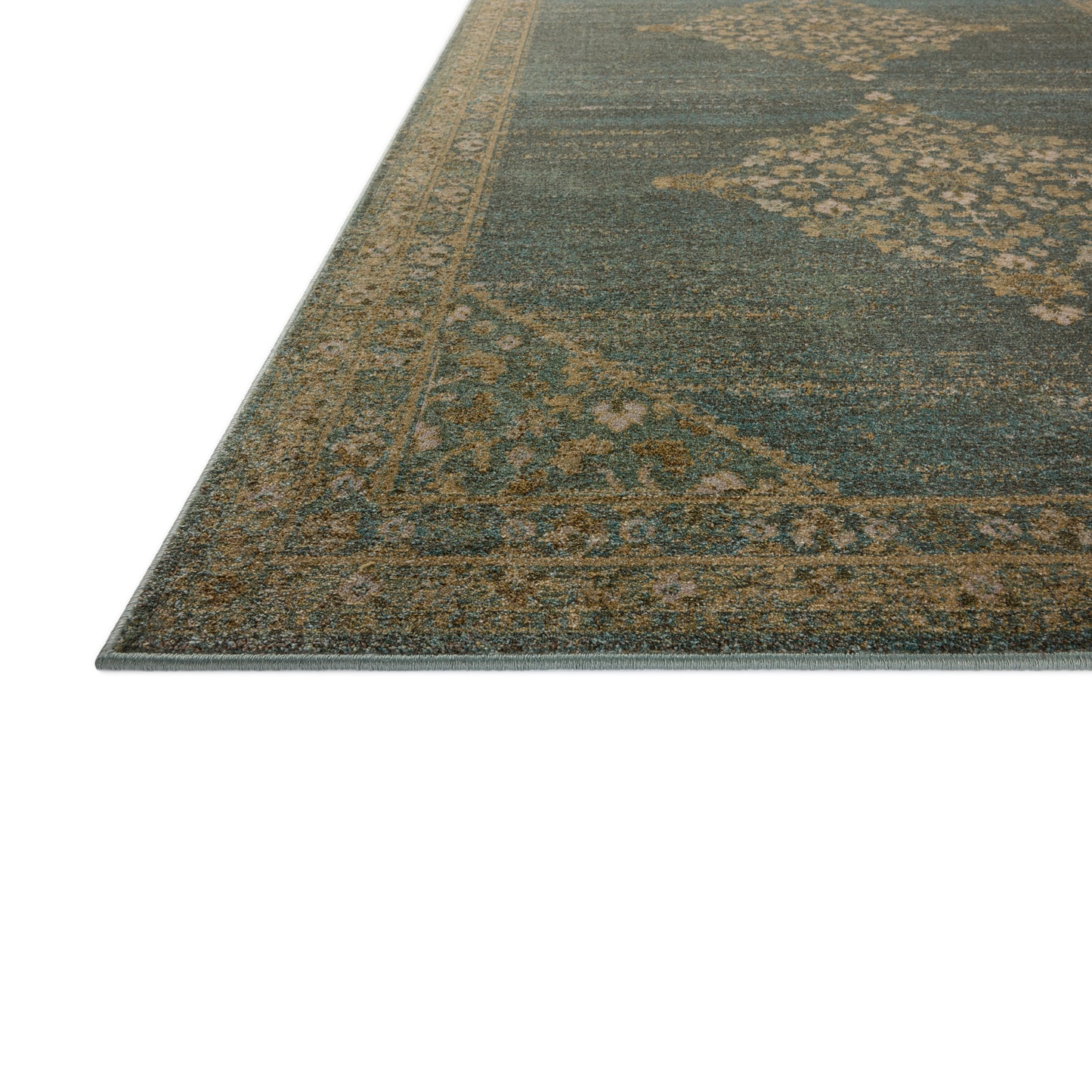 Mona Aqua Wheat Rug close up of corner