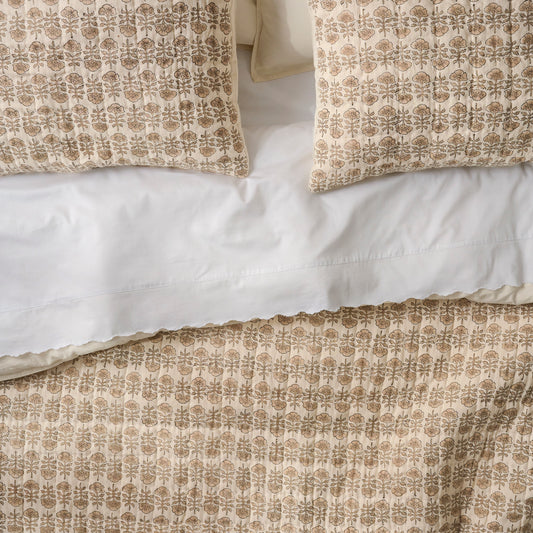 Natural Flora Block Print Quilt + Sham Set (King)