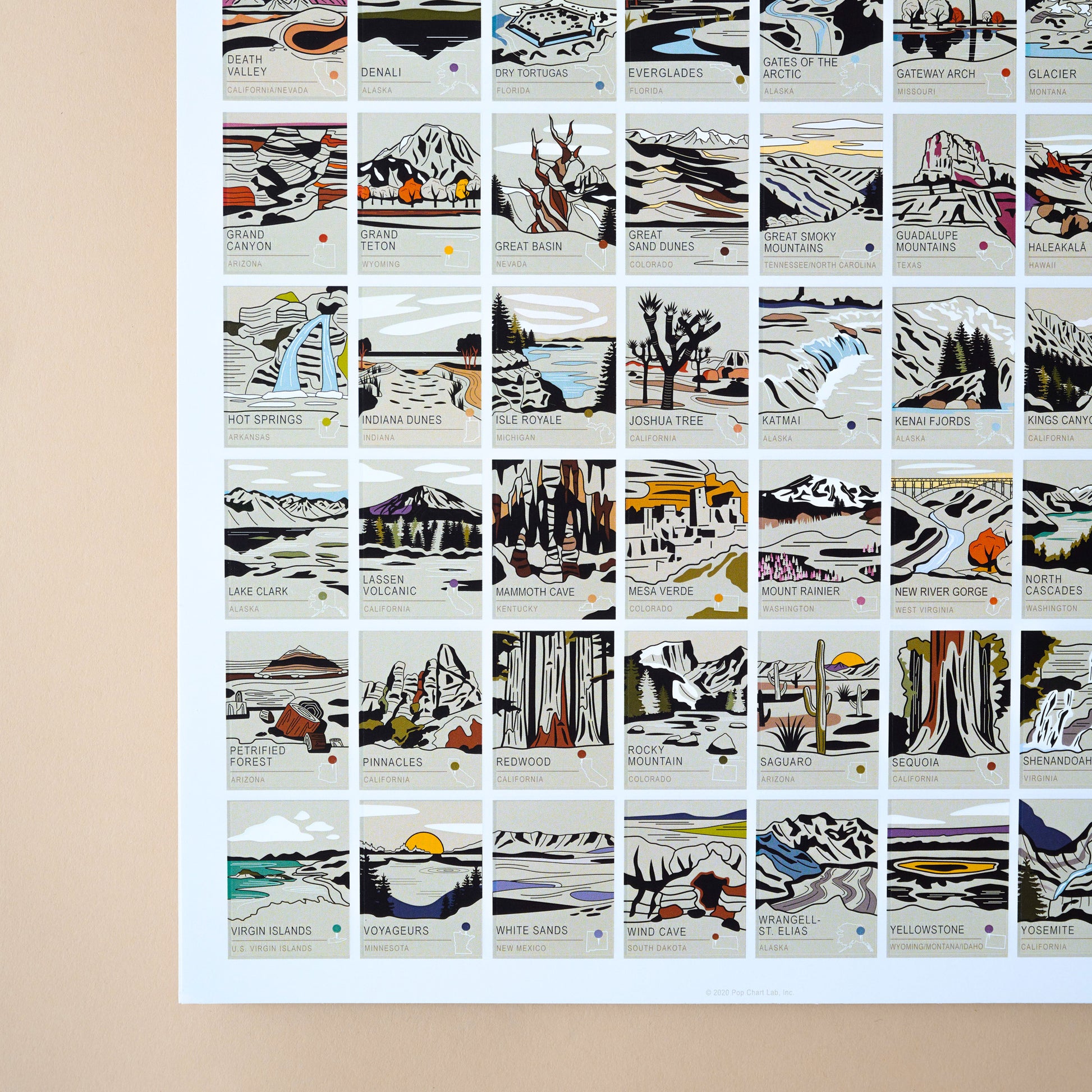 National Parks Scratch-Off Chart close up