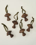 Hand-Carved Mushroom Ornament, Set of 6