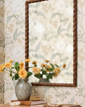 Turned Wood Vanity Mirror styled on wall