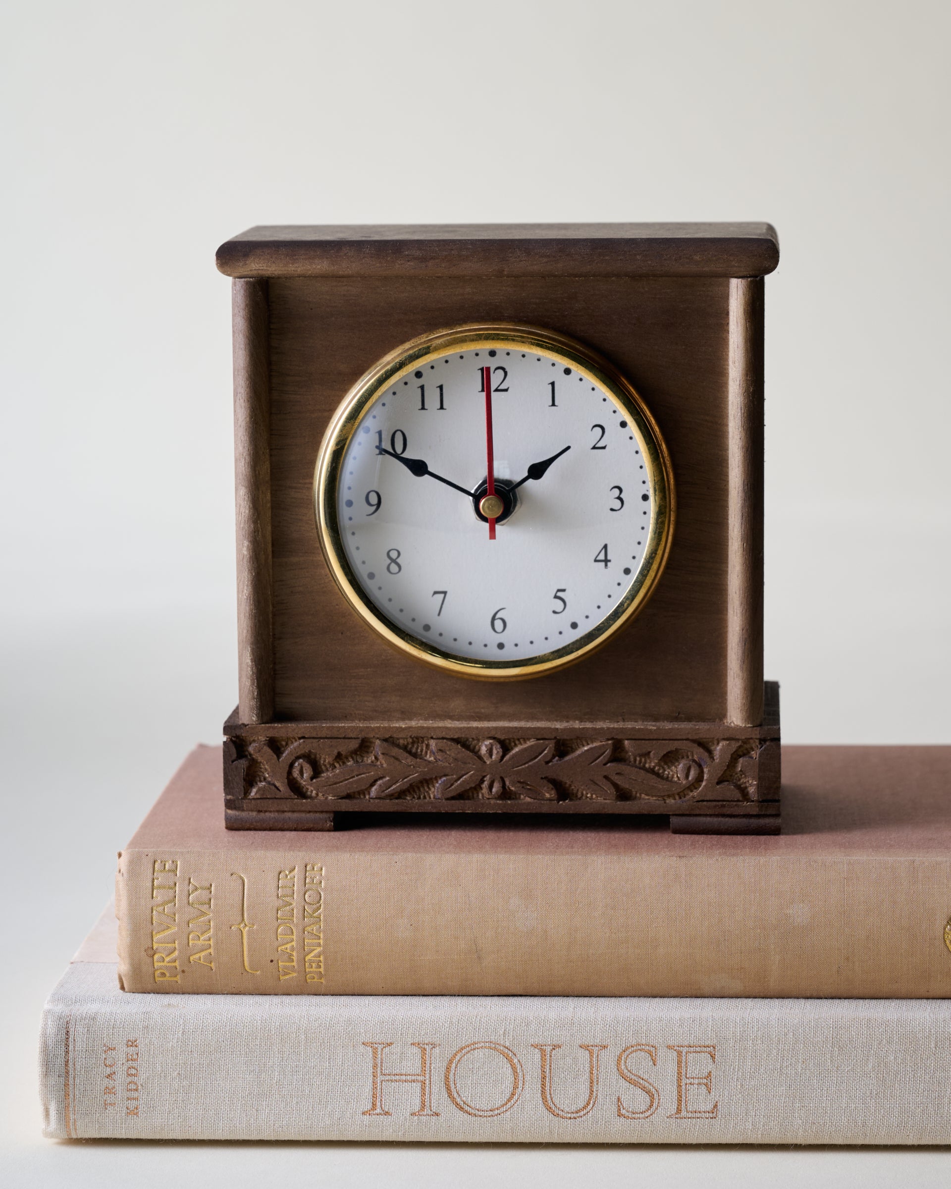 Antiqued Carved Wood Mantel Clock – Magnolia