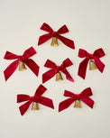 Velvet Bow with Bell Ornaments, Set of 6