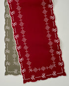 Olive + Red Cross Stitch Winter Tulip Reversible Table Runner - 73