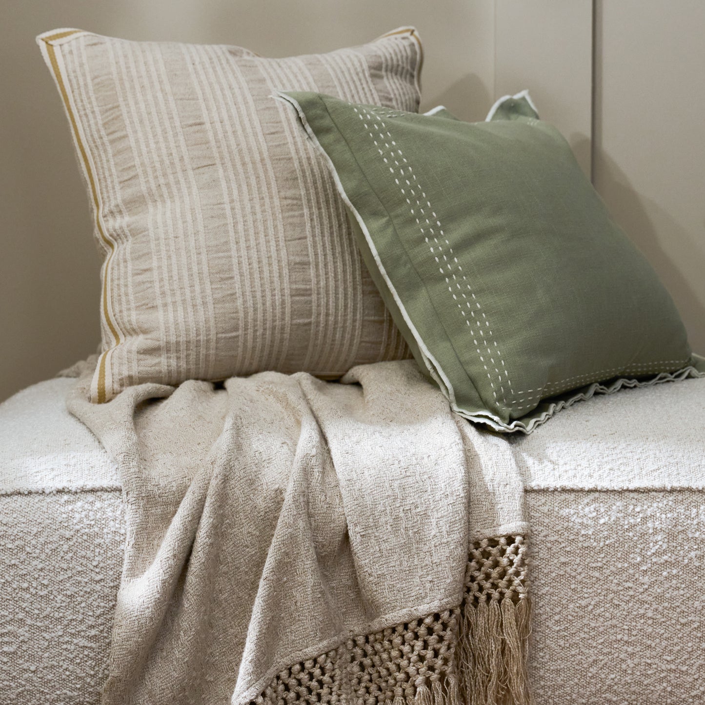 Natural Plaid Oversized Pillow and Throw Bundle
