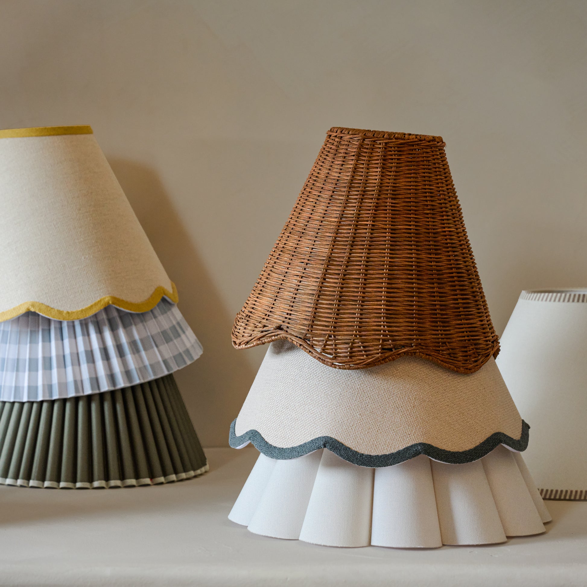 stacked variety of lampshades