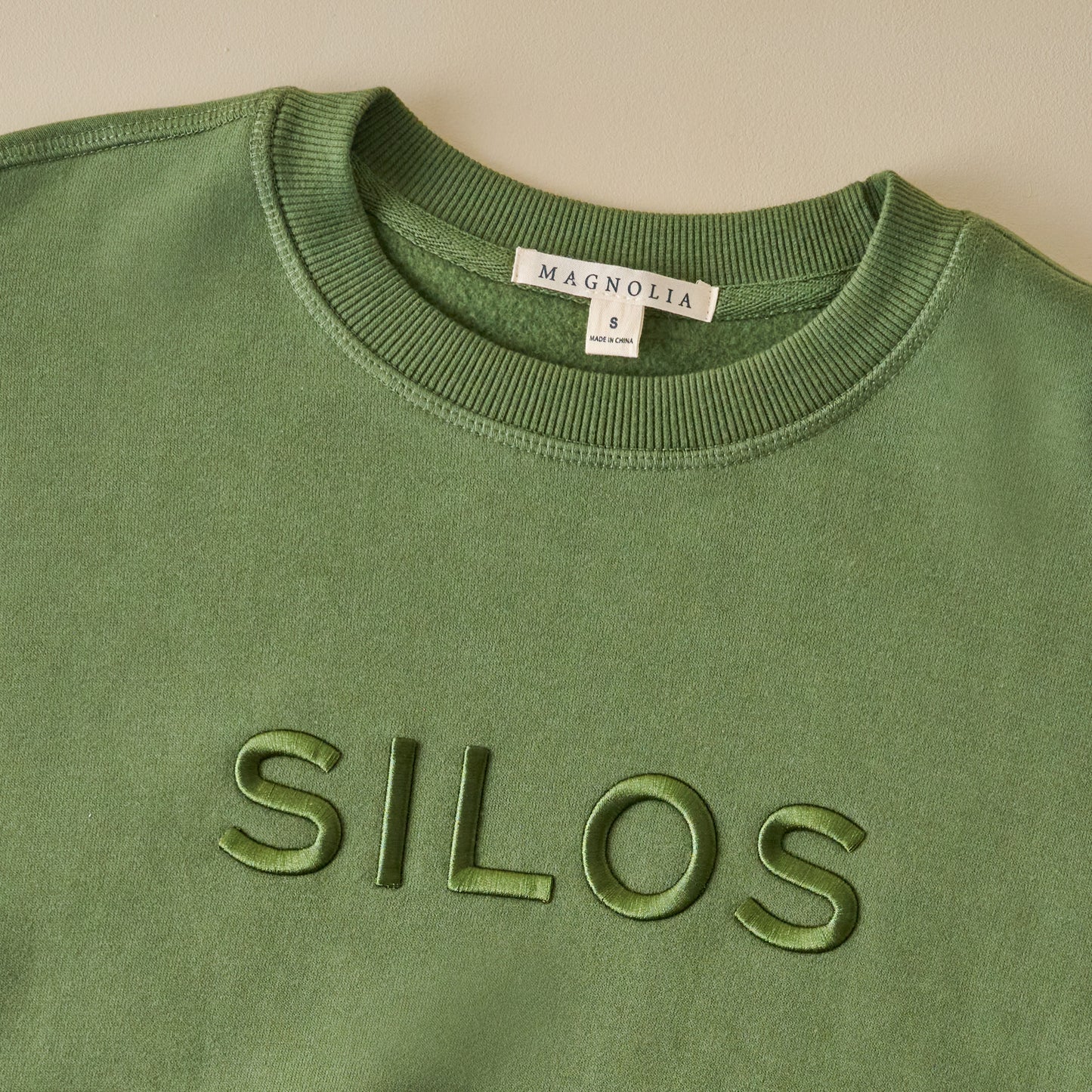 Silos 3D Embroidered Green Sweatshirt up close