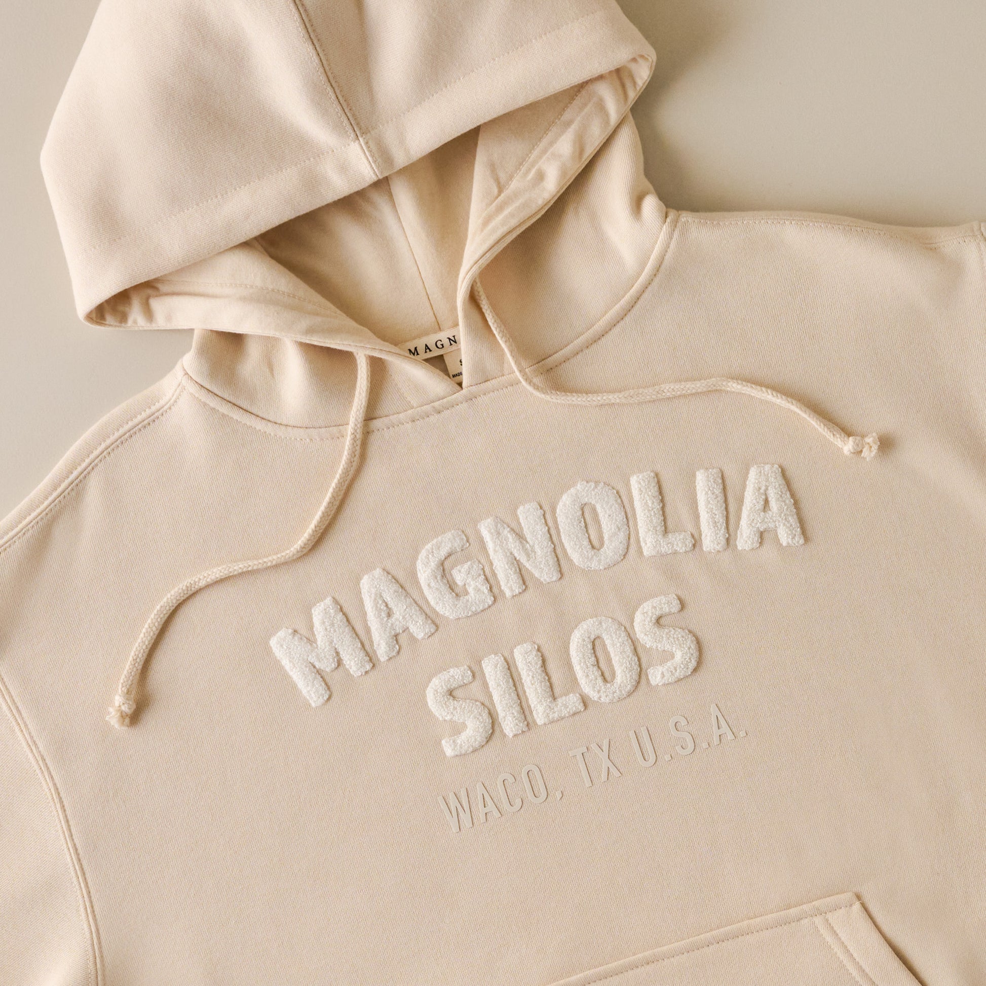 Magnolia Silos Chenille Ivory Soft Fleece Hoodie up close
