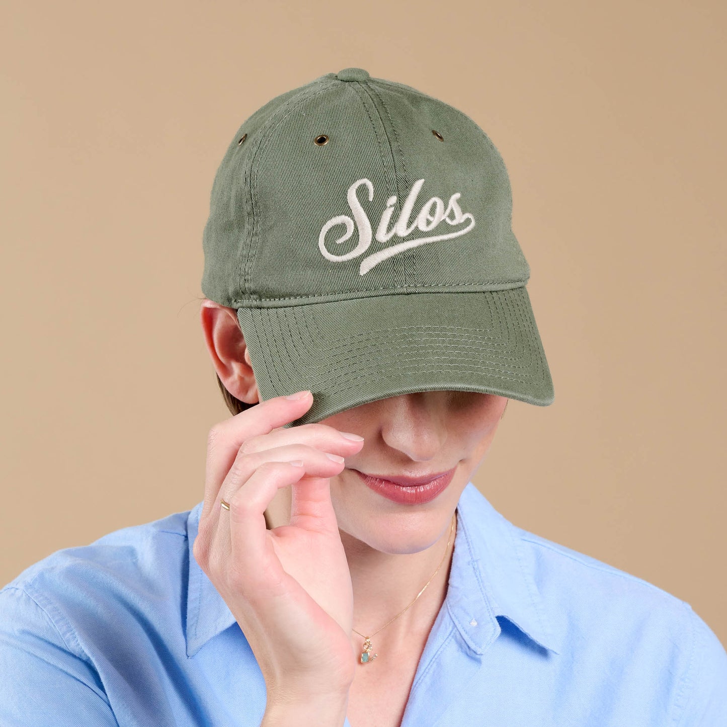 Silos Distressed Olive Baseball Hat on model