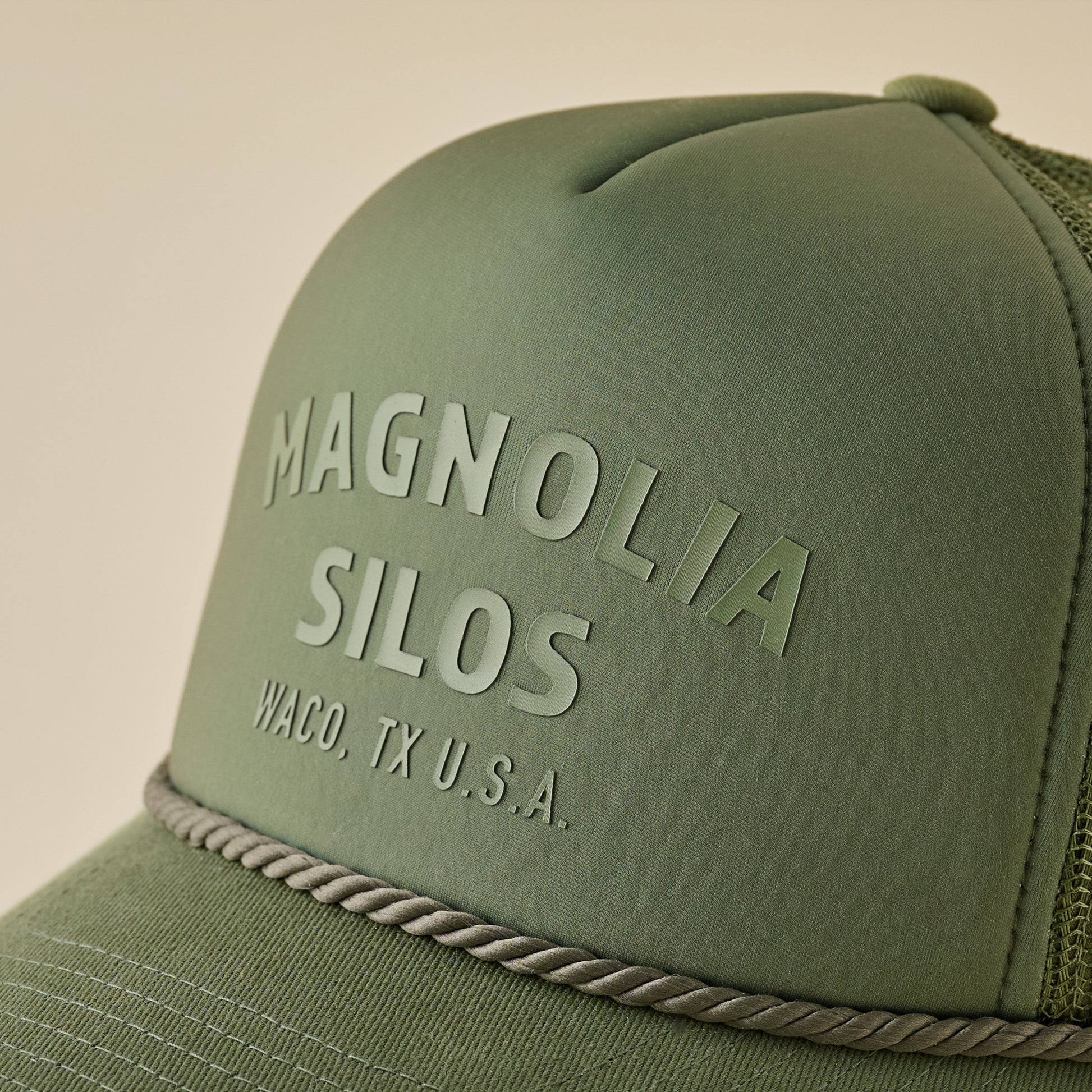 Magnolia Silos Foam Trucker Hat up close