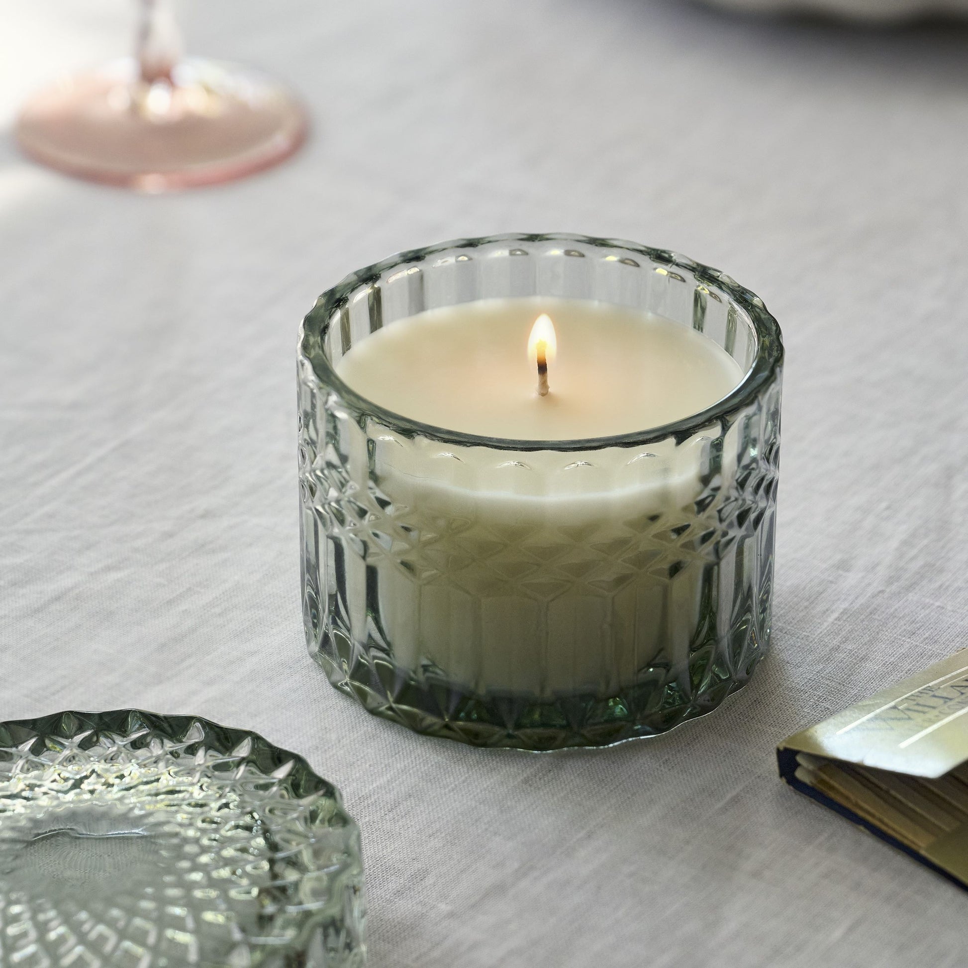 Magnolia Shoreline Glass Candle lit
