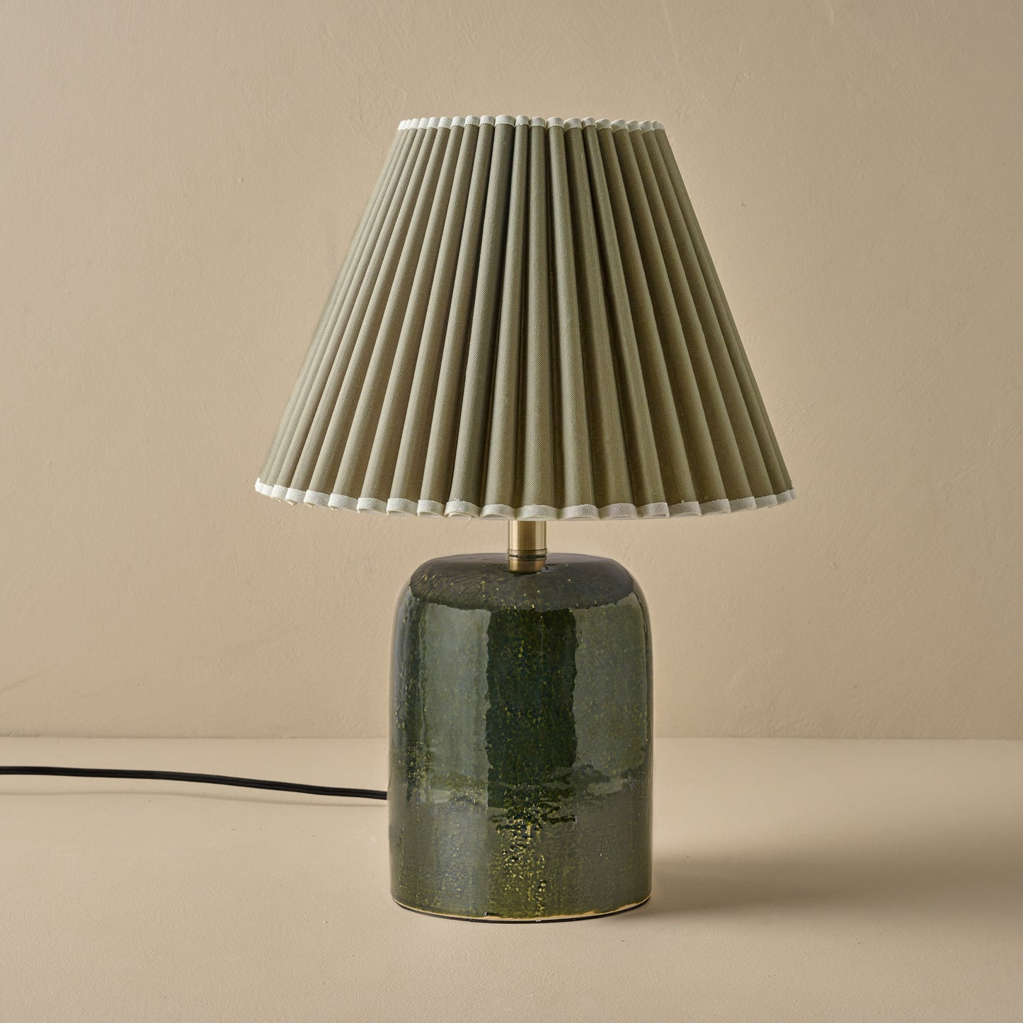 Farrah Table Lamp - Textured Green with Olive Pleat Shade