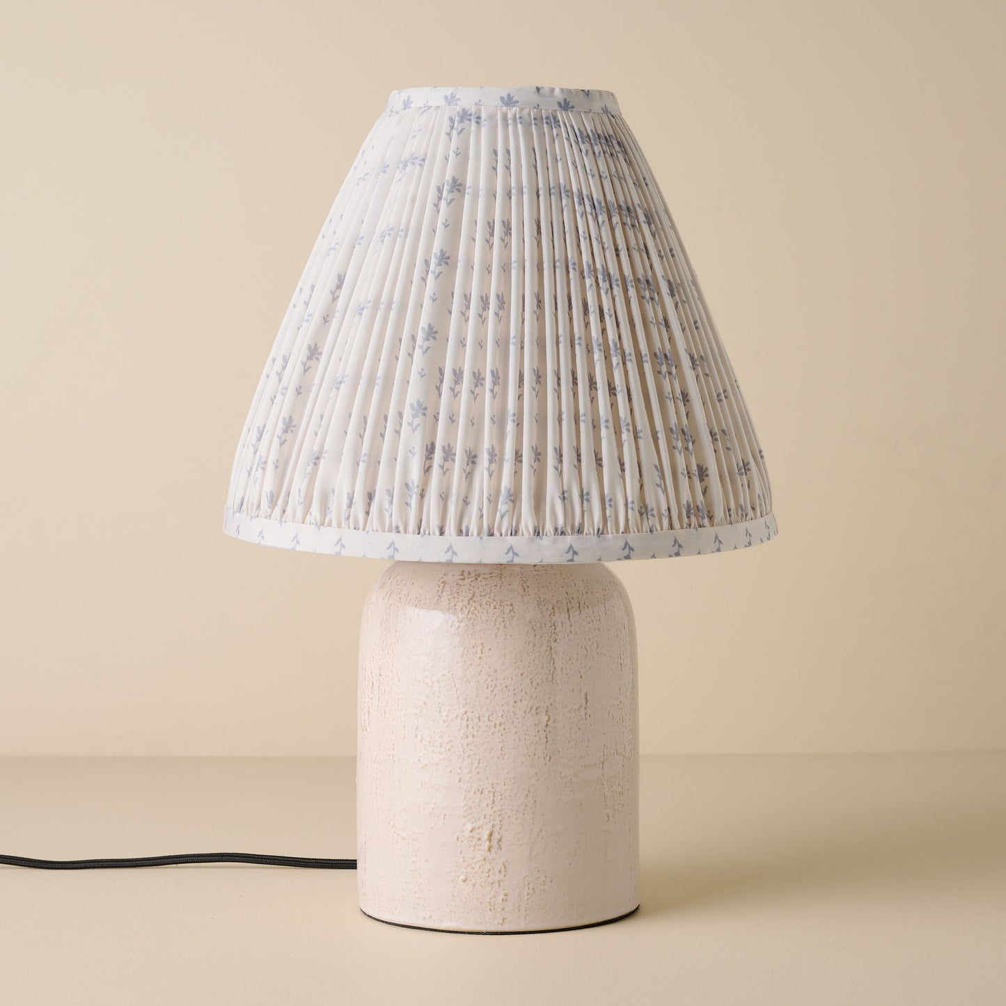 Farrah Table Lamp - Textured Cream blue blockprint shade