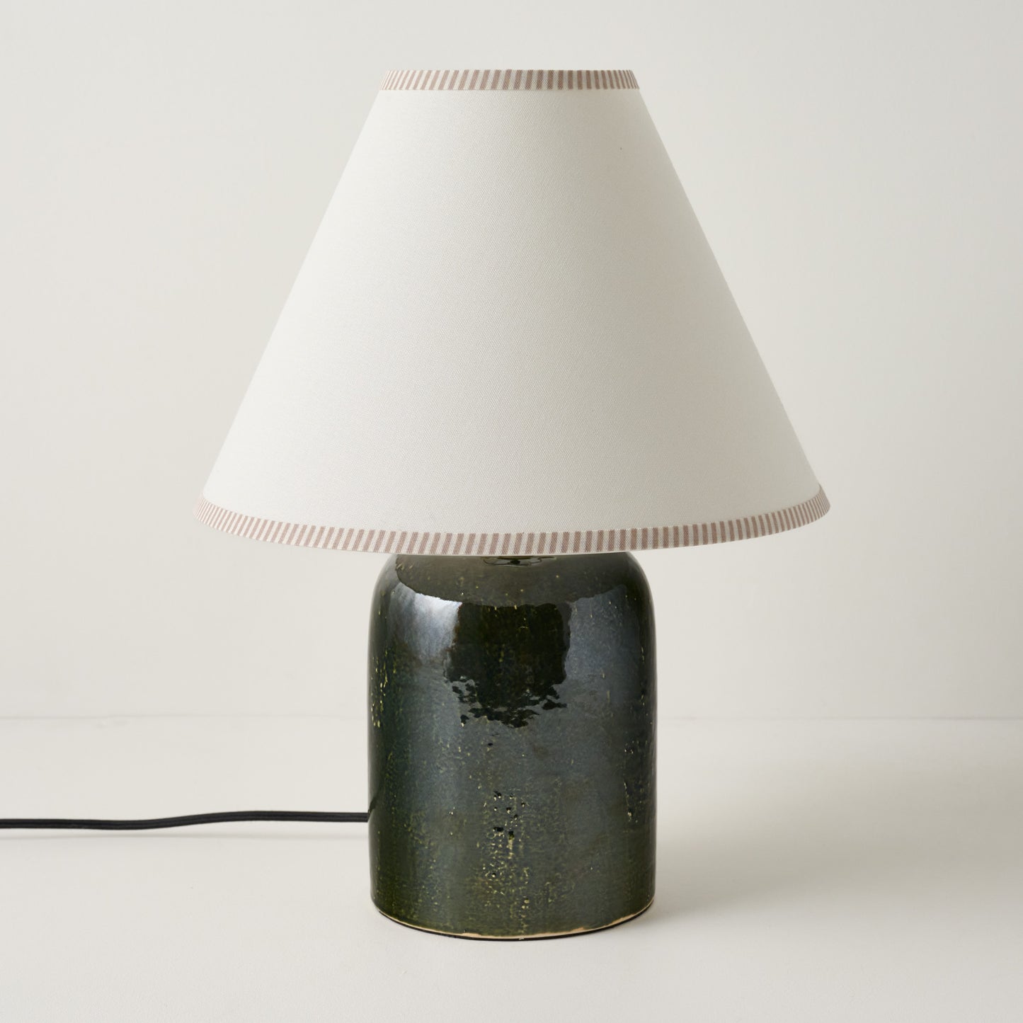 Farrah Table Lamp - Textured Green, Natural Stripe Shade