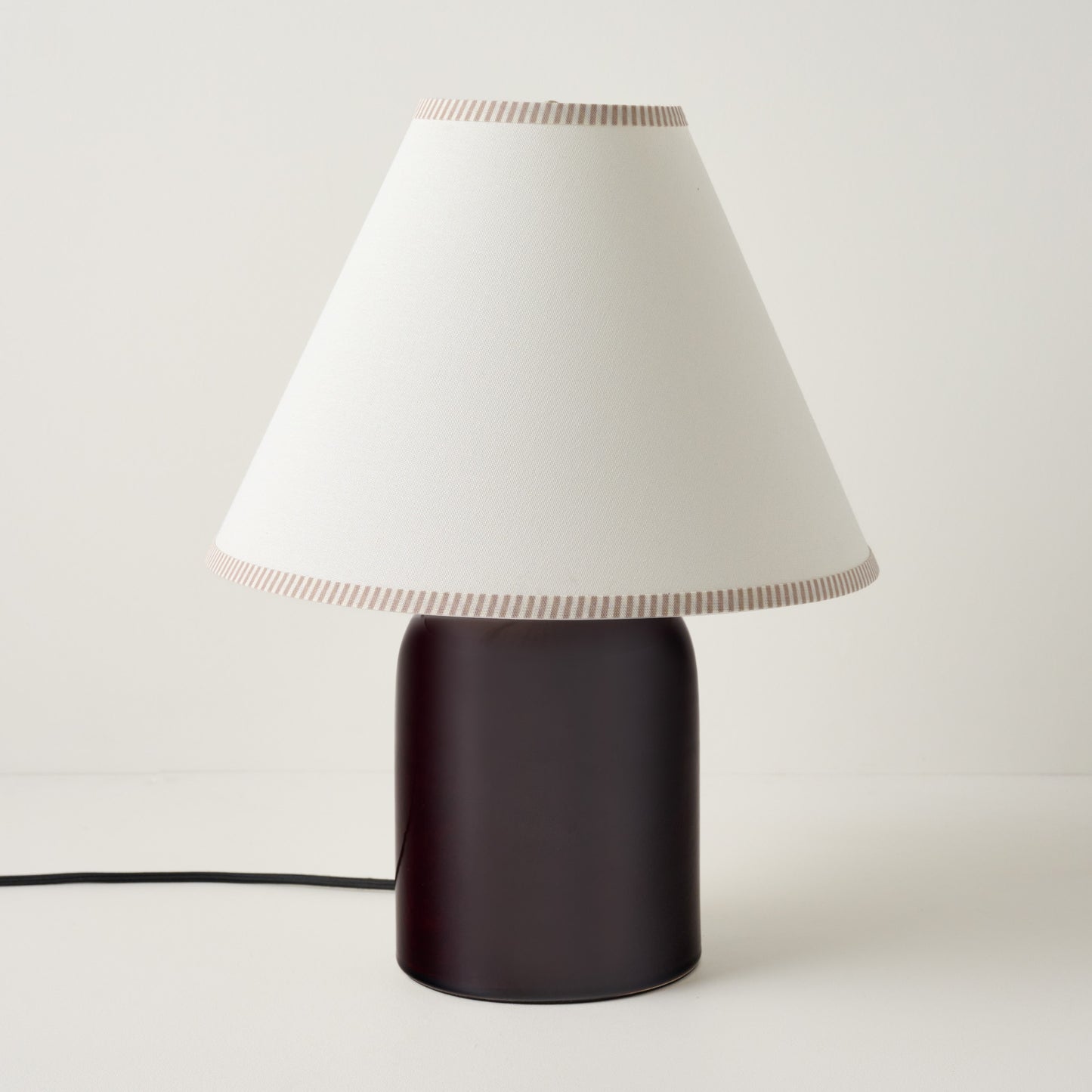 Farrah Table Lamp - Deep Burgundy, Natural Stripe shade