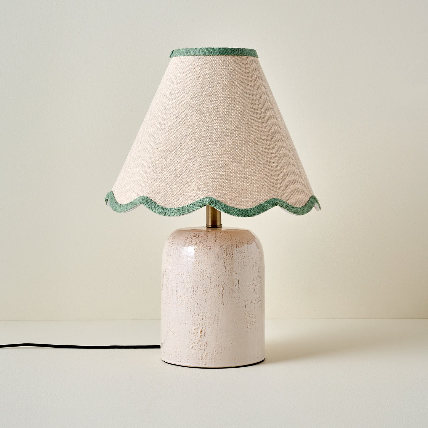 Farrah Table Lamp - Textured Cream with Green Wavy Shade