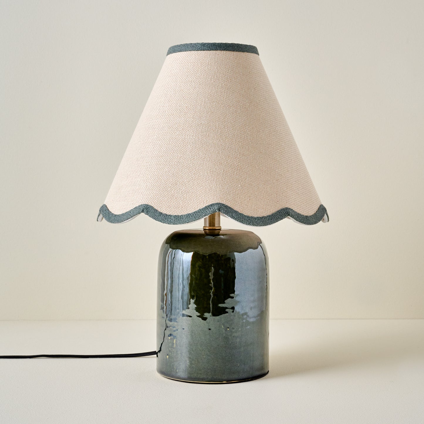 Farrah Table Lamp - Textured Green shown with charcoal wavy lamp shade