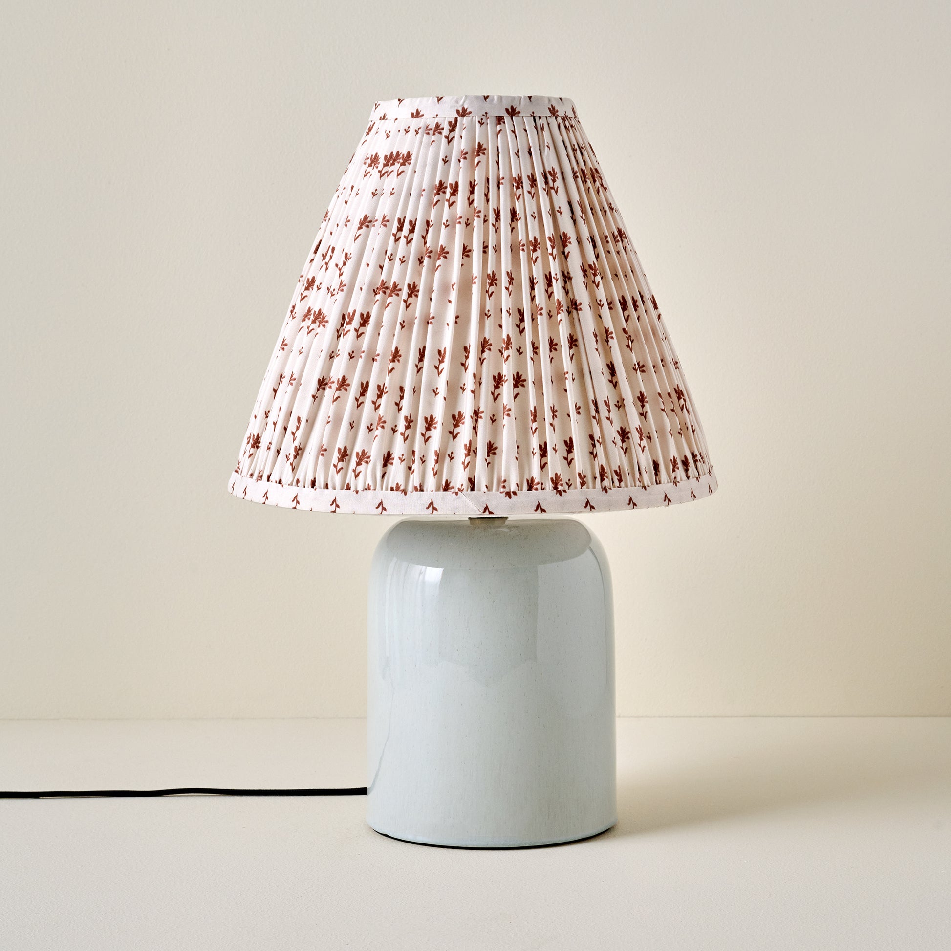 Farrah Table Lamp - Mist Blue with Taupe Blockprint Shade