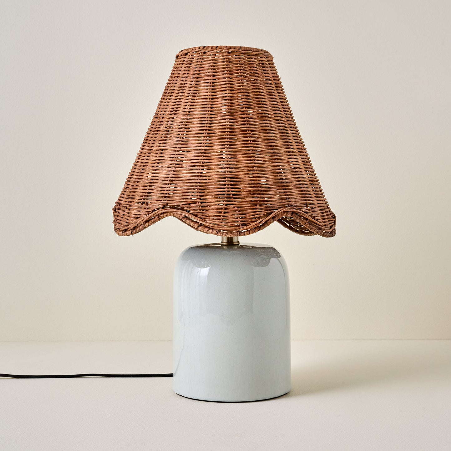 Farrah Table Lamp - Mist Blue with Rattan Scallop Shade