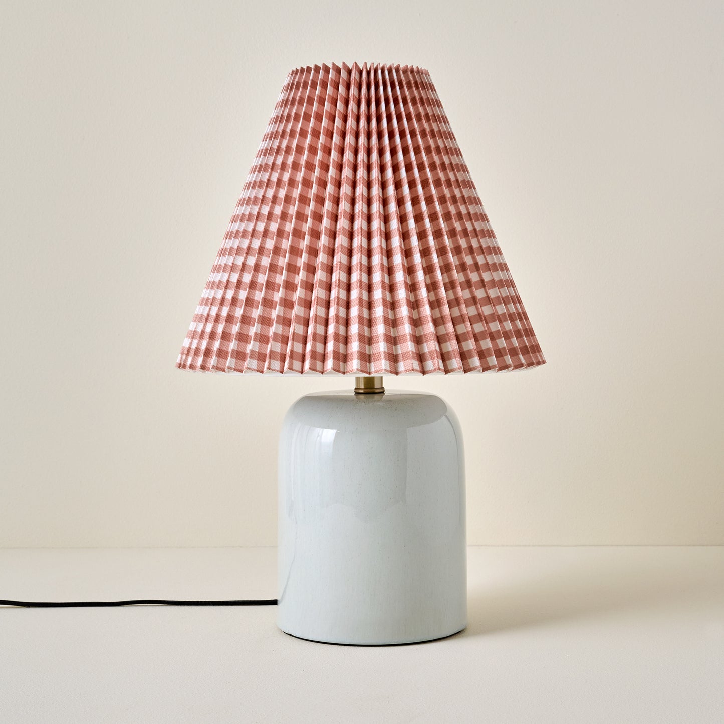 Farrah Table Lamp - Mist Blue with Mocha Gingham Shade