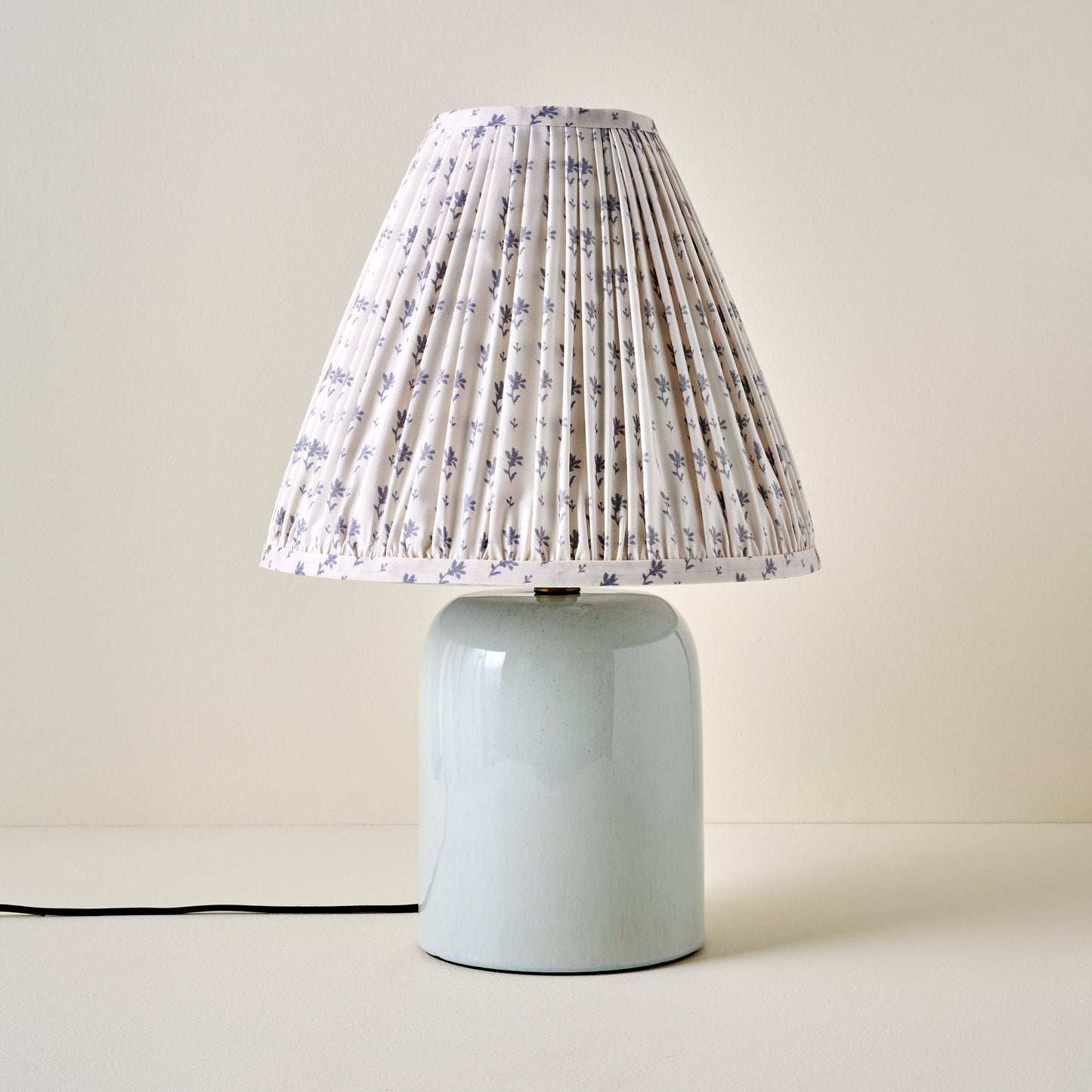 Farrah Table Lamp - Mist Blue with Blue Blockprint Shade