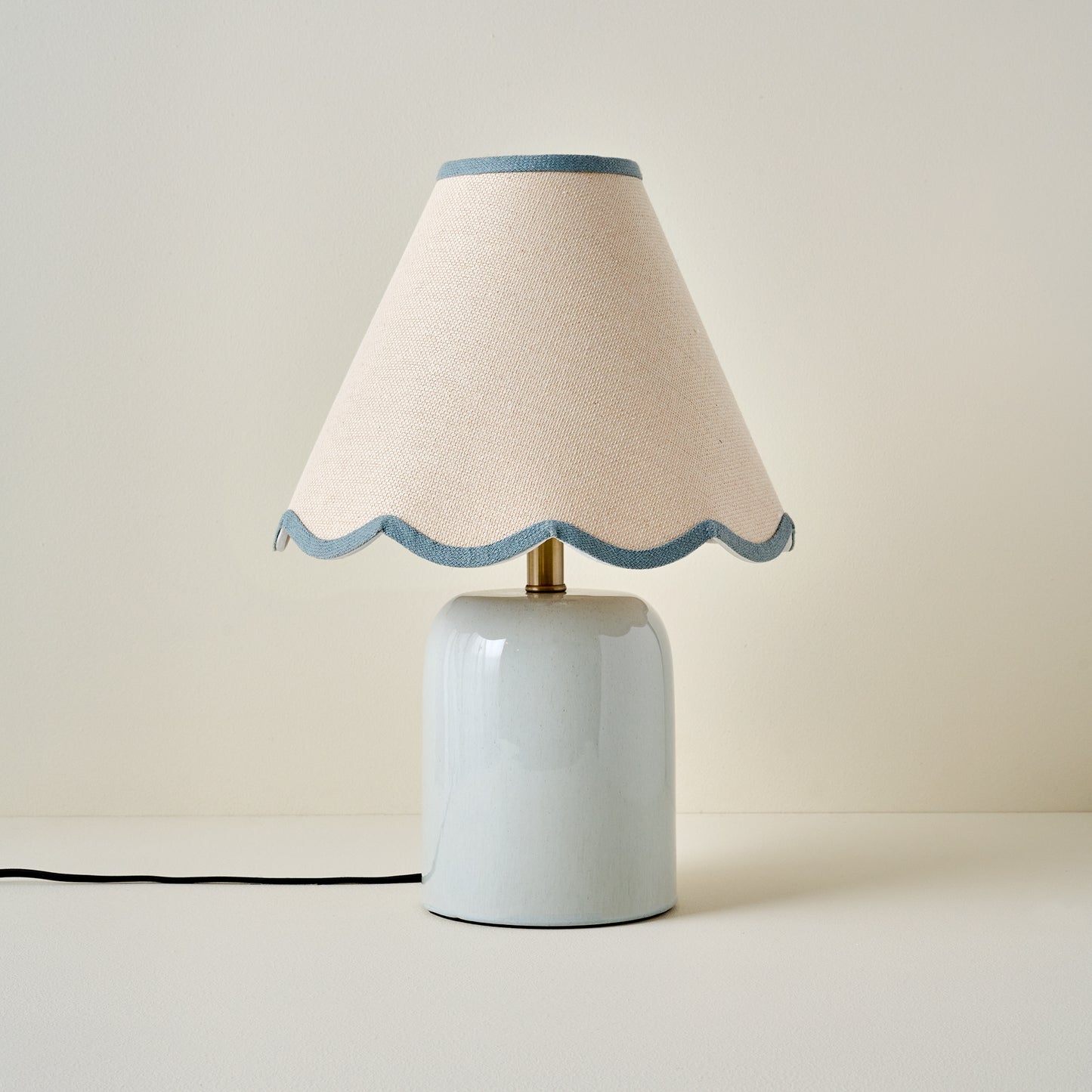 Farrah Table Lamp - Mist Blue with Blue Wavy trim Shade