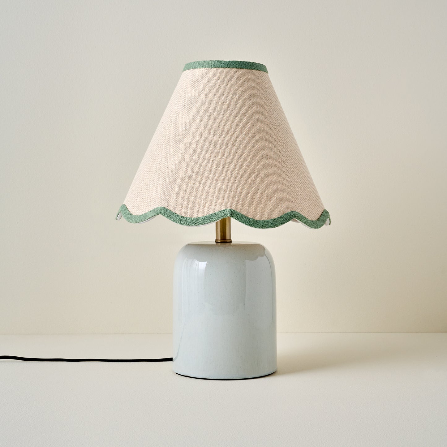 Farrah Table Lamp - Mist Blue with Green Wavy Trim Shade