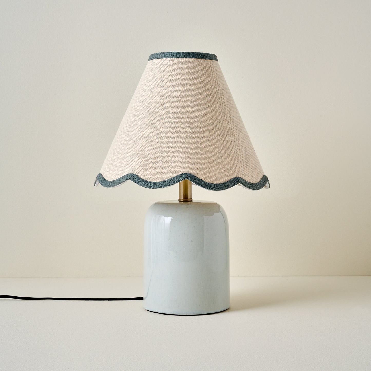 Farrah Table Lamp - Mist Blue with Charcoal Wavy Trim Shade
