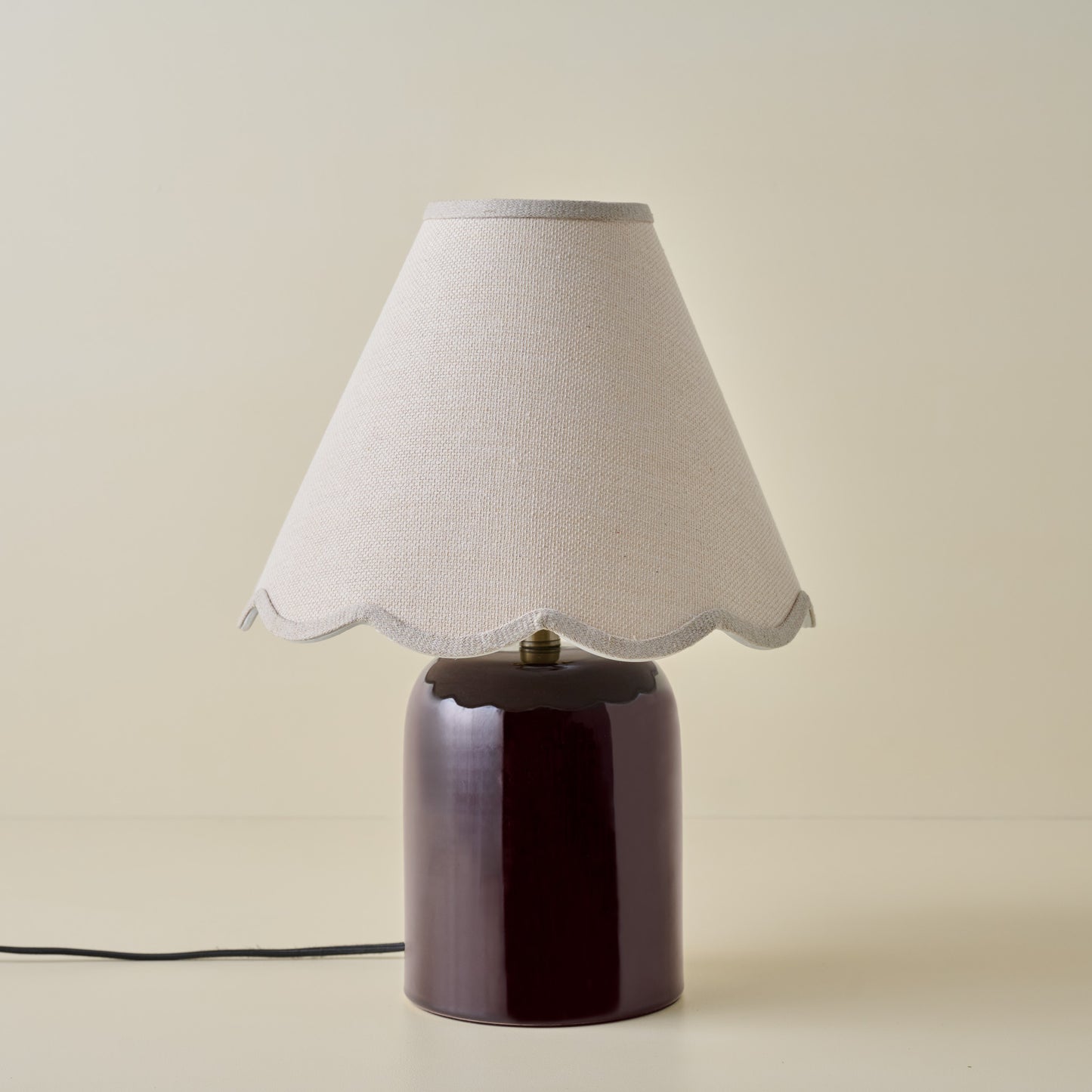 Farrah Table Lamp - Deep Burgundy with Natural Linen Scallop Shade