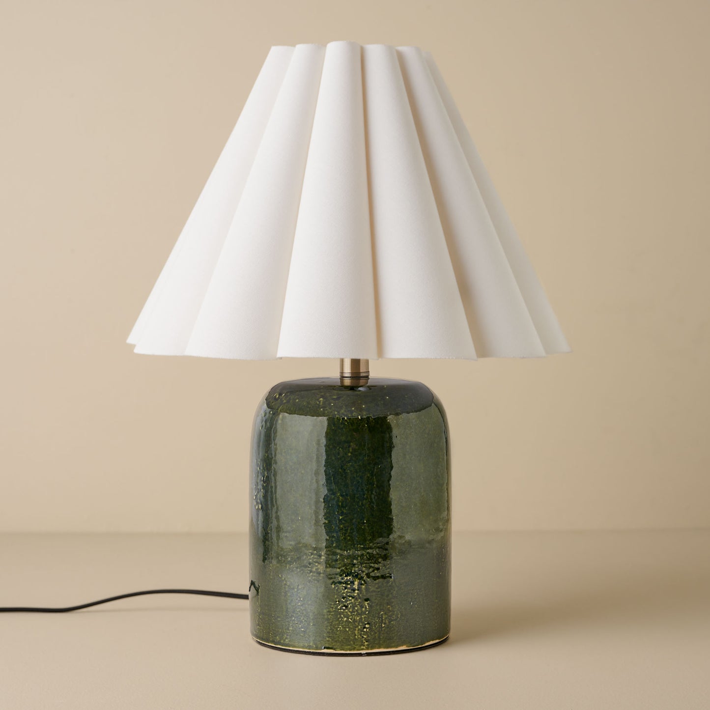 Farrah Table Lamp - Textured Green with linen scallop shade