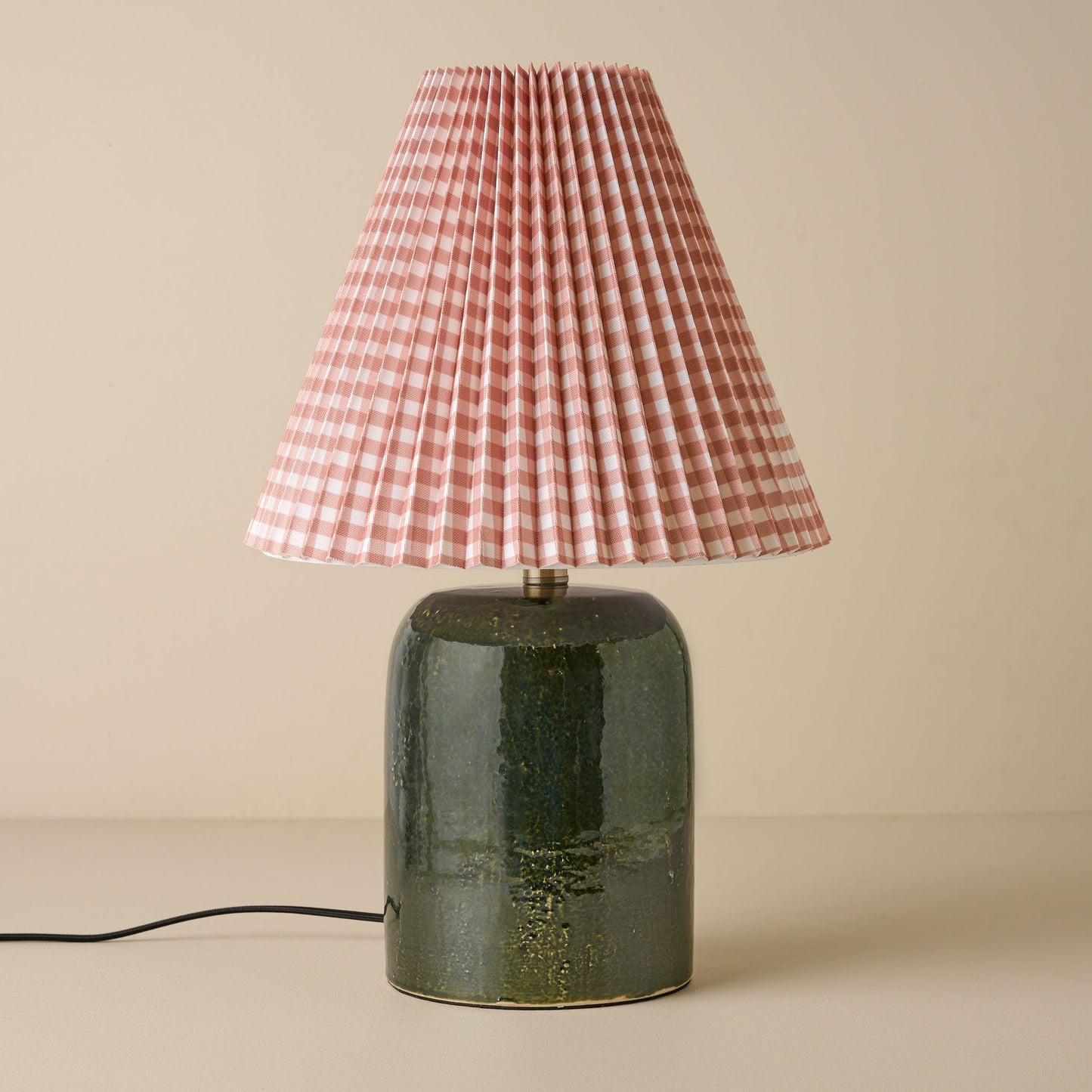 Farrah Table Lamp - Textured Green mocha gingham shade