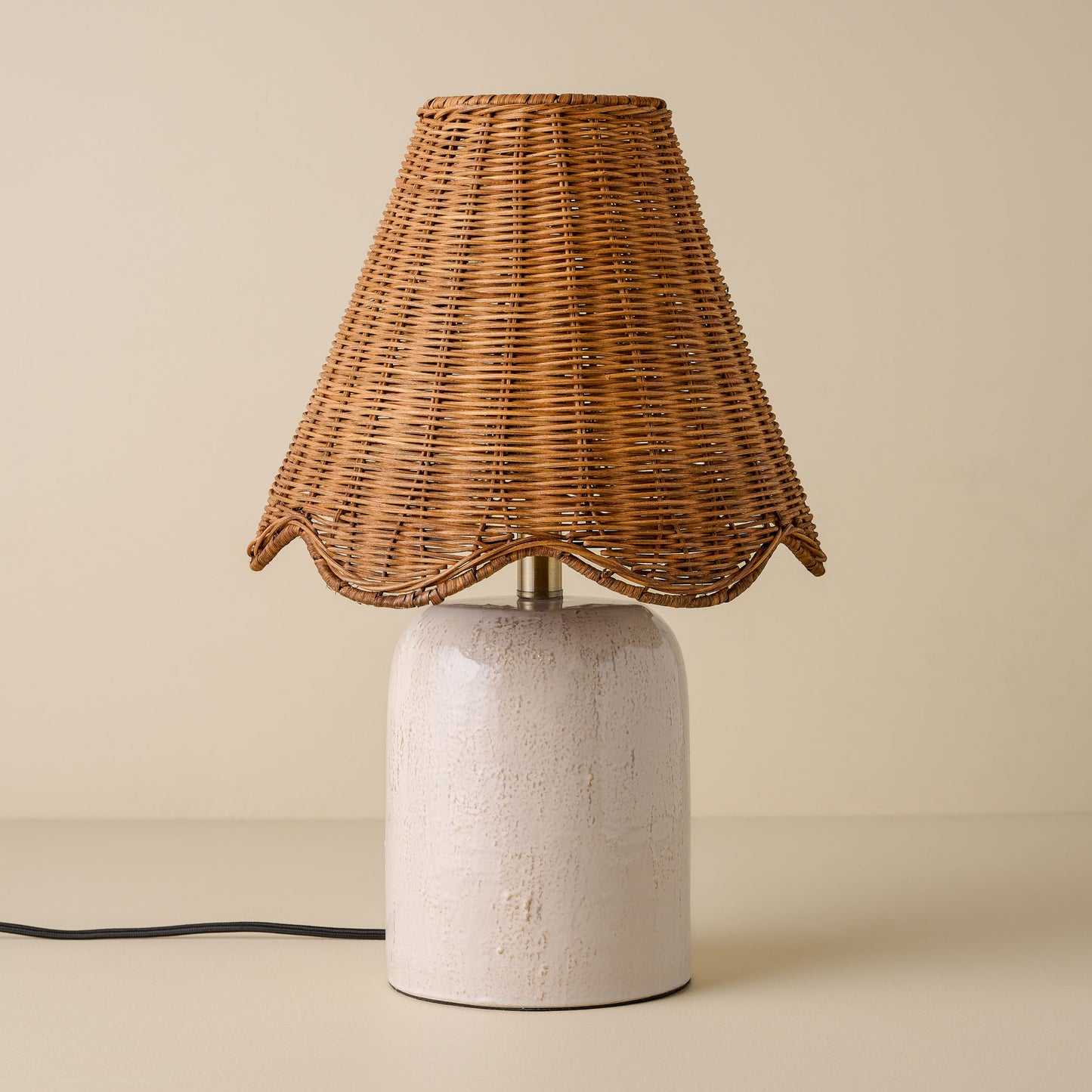 Farrah Table Lamp - Textured Cream with rattan shade