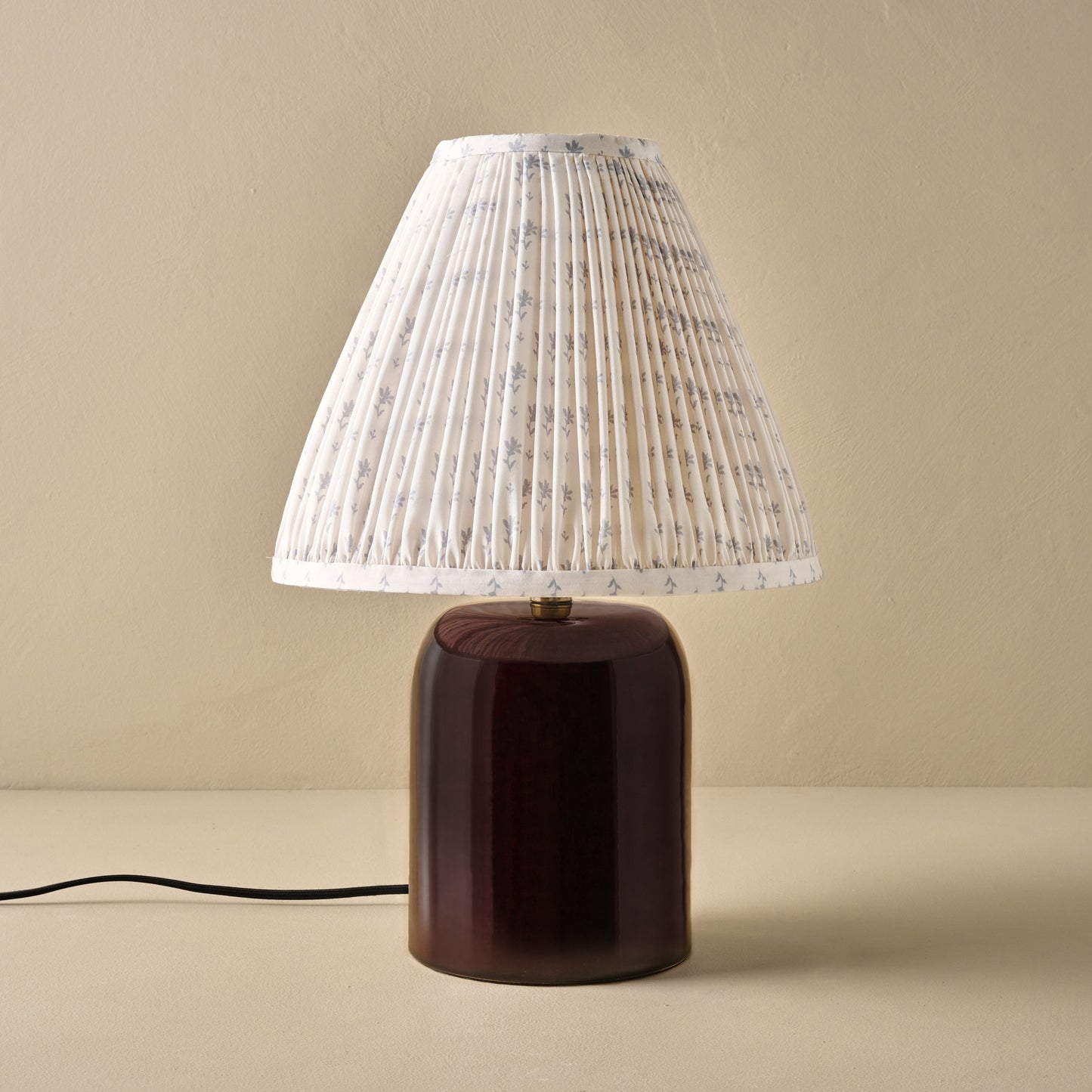 Farrah Table Lamp - Deep Burgundy with Blue Blockprint Shade