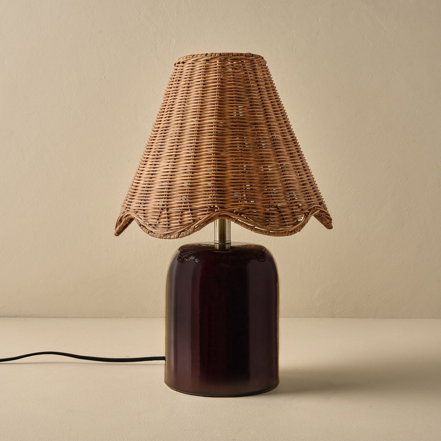 Farrah Table Lamp - Deep Burgundy with Rattan Scallop Shade