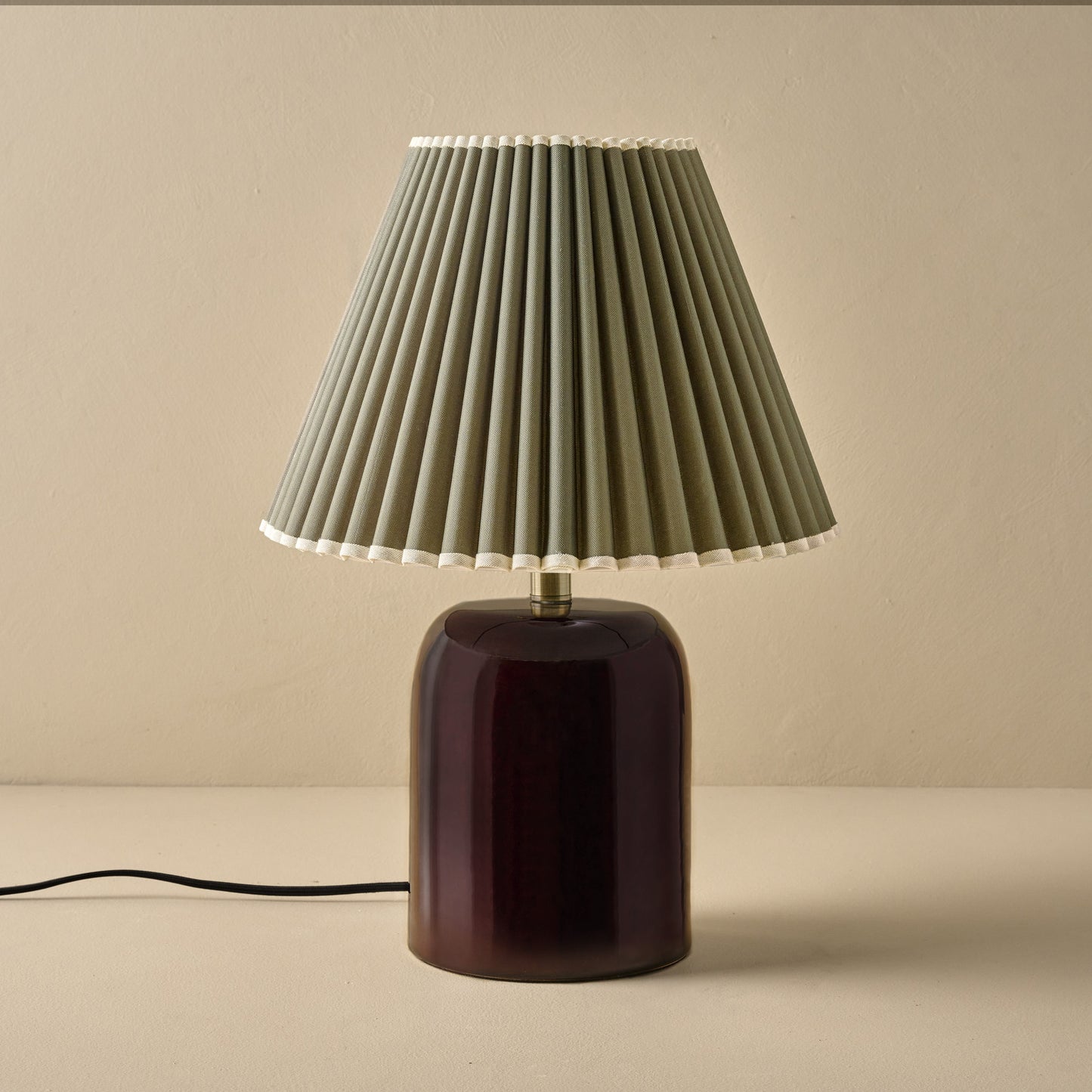 Farrah Table Lamp - Deep Burgundy with Olive pleat shade