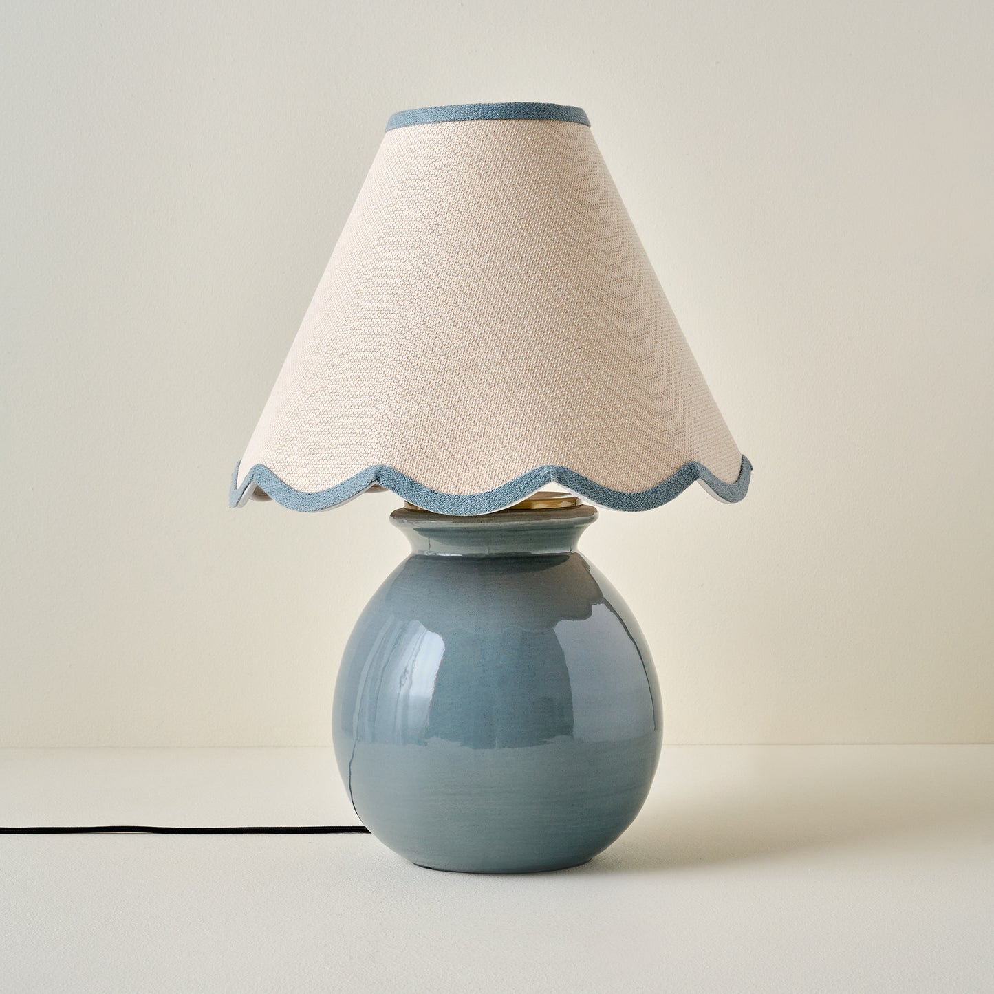 Olivia Table Lamp - Lake Blue with Blue Wavy Linen Shade
