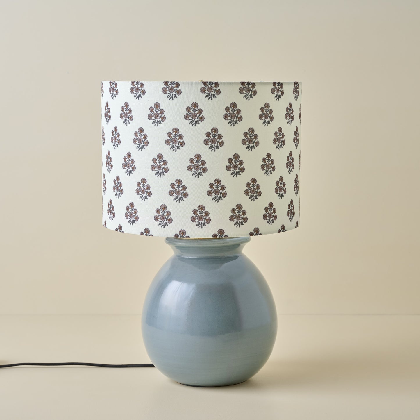 Olivia Table Lamp - Lake Blue with Floral Block Print Shade