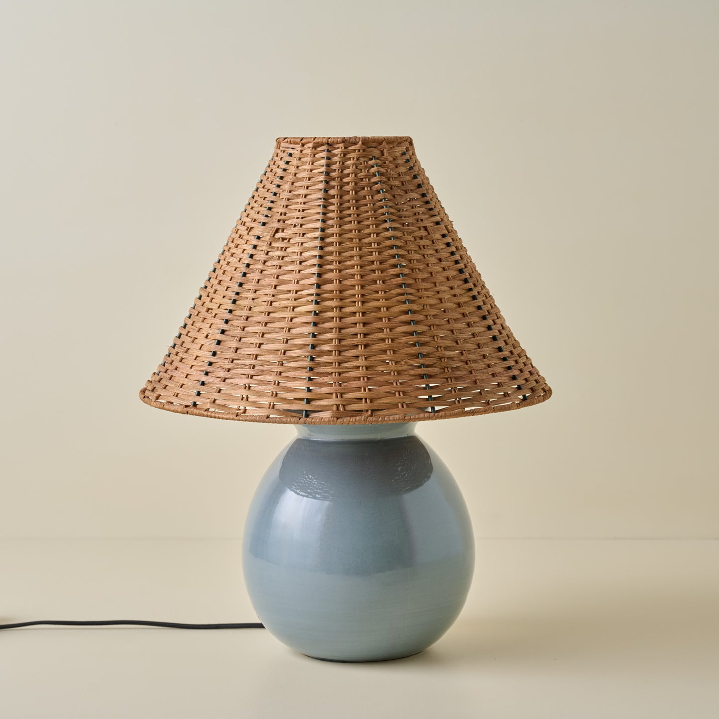 Olivia Table Lamp - Lake Blue with Tapered Rattan Shade