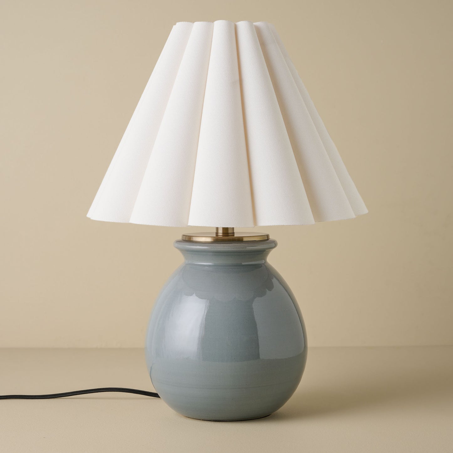 Olivia Table Lamp - Lake Blue with linen scallop lamp shade