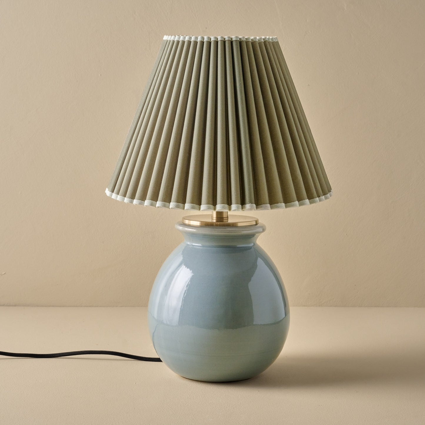Olivia Table Lamp - Lake Blue with Olive Pleat Shade