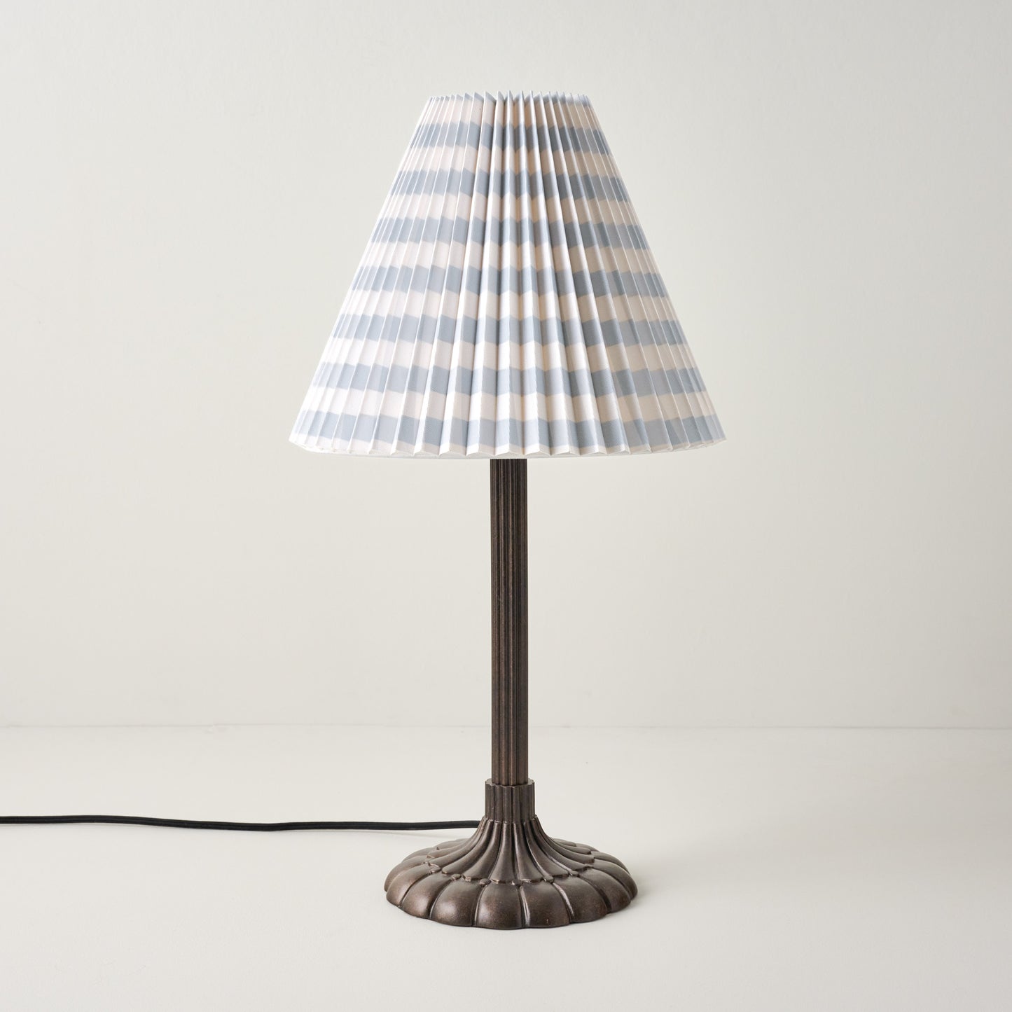 Stella Table Lamp-Bronze Scallop with Blue Gingham Shade
