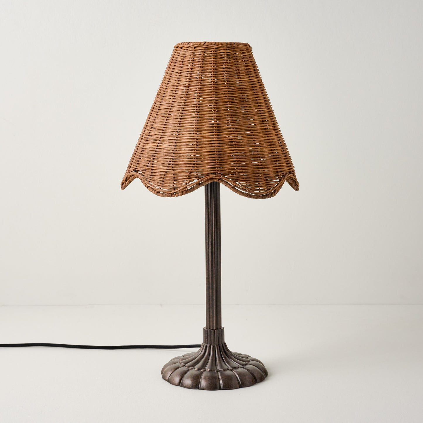 Stella Table Lamp-Bronze Scallop with Rattan Scallop Shade