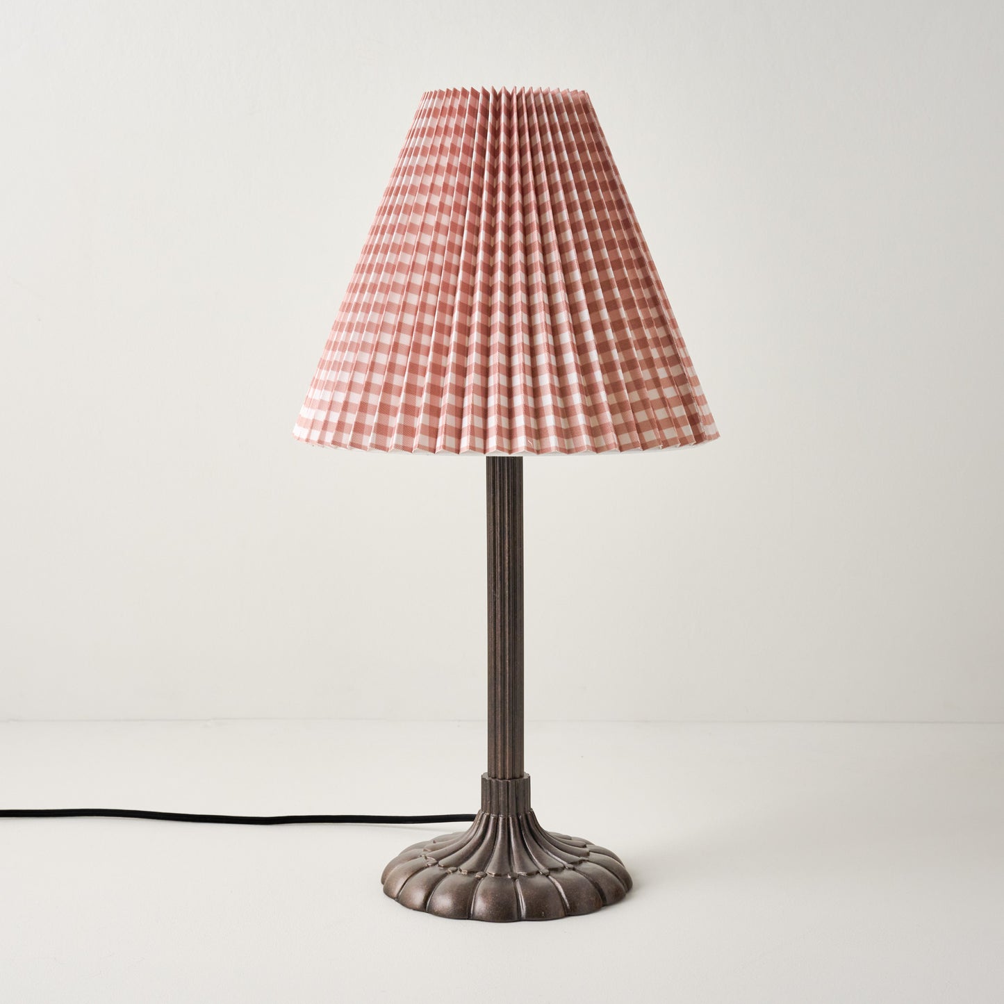 Stella Table Lamp-Bronze Scallop with Mocha Gingham Shade