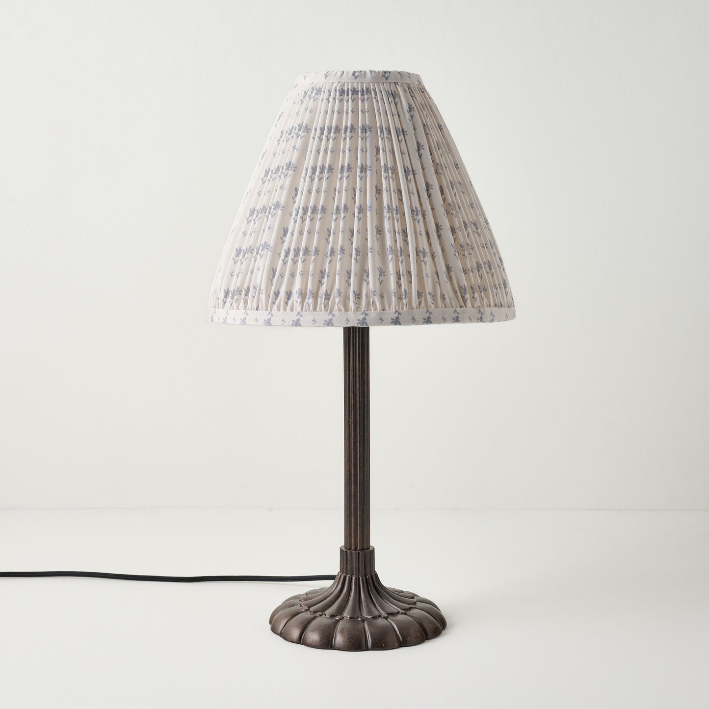 Stella Table Lamp-Bronze Scallop with Blue Blockprint Shade