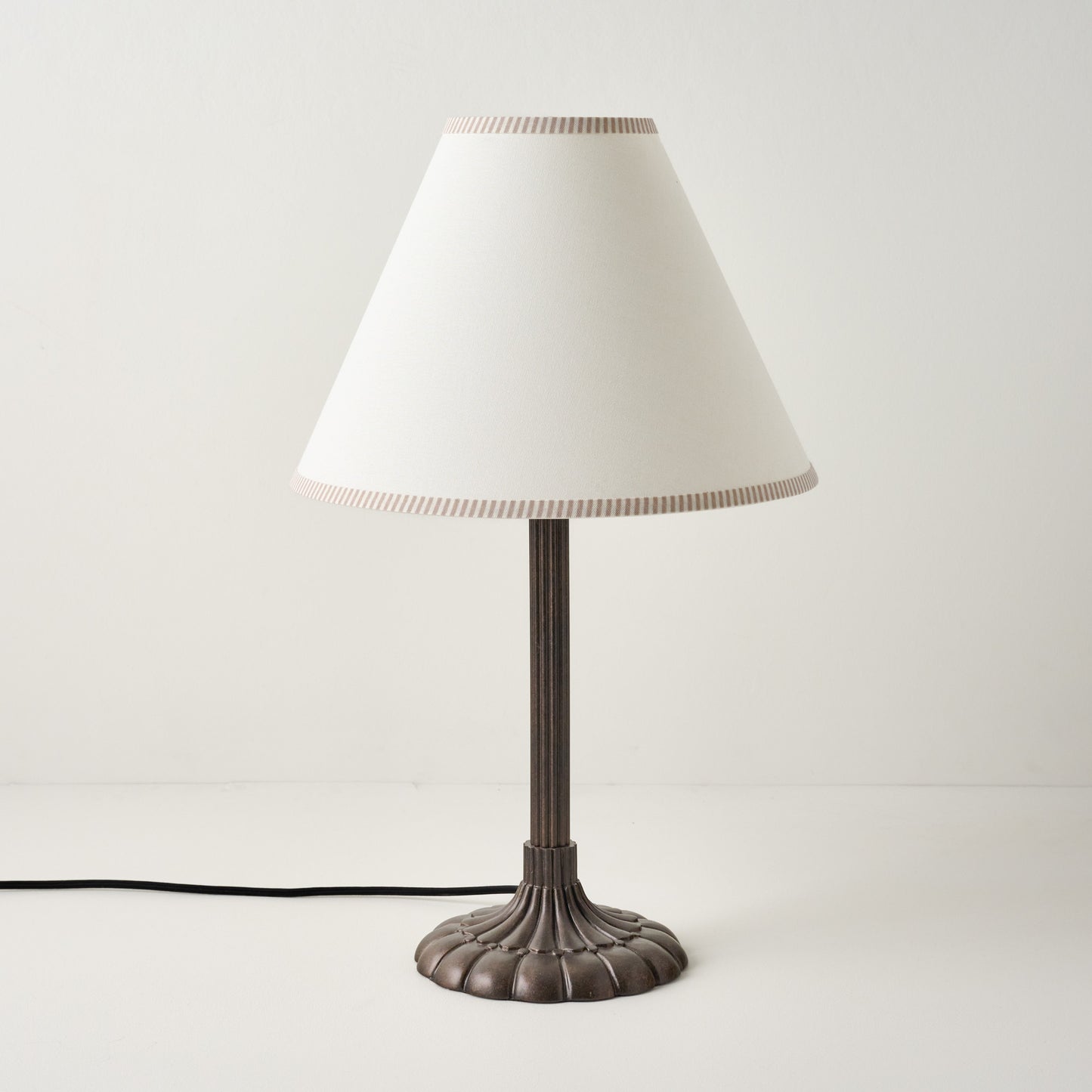 Stella Table Lamp-Bronze Scallop with Natural Stripe Shade