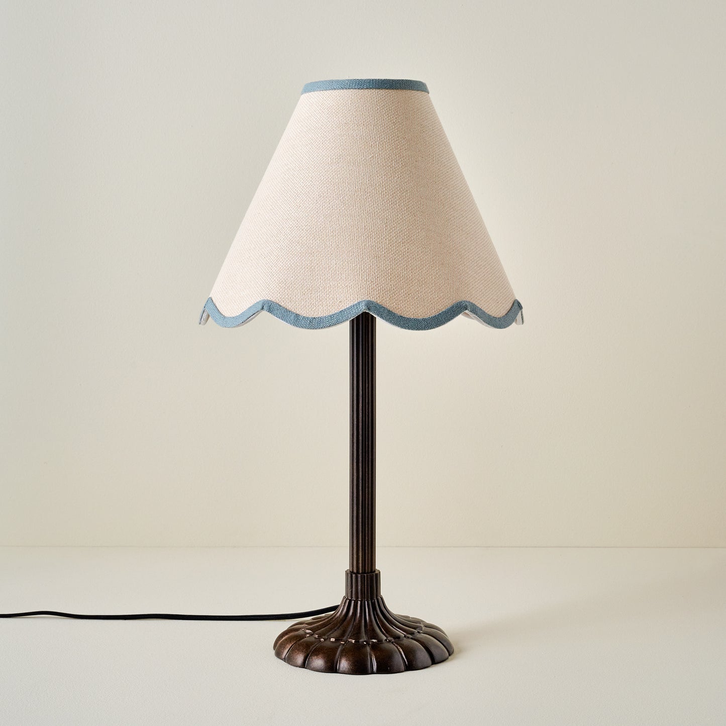 Stella Table Lamp-Bronze Scallop with Blue Wavy Linen Shade