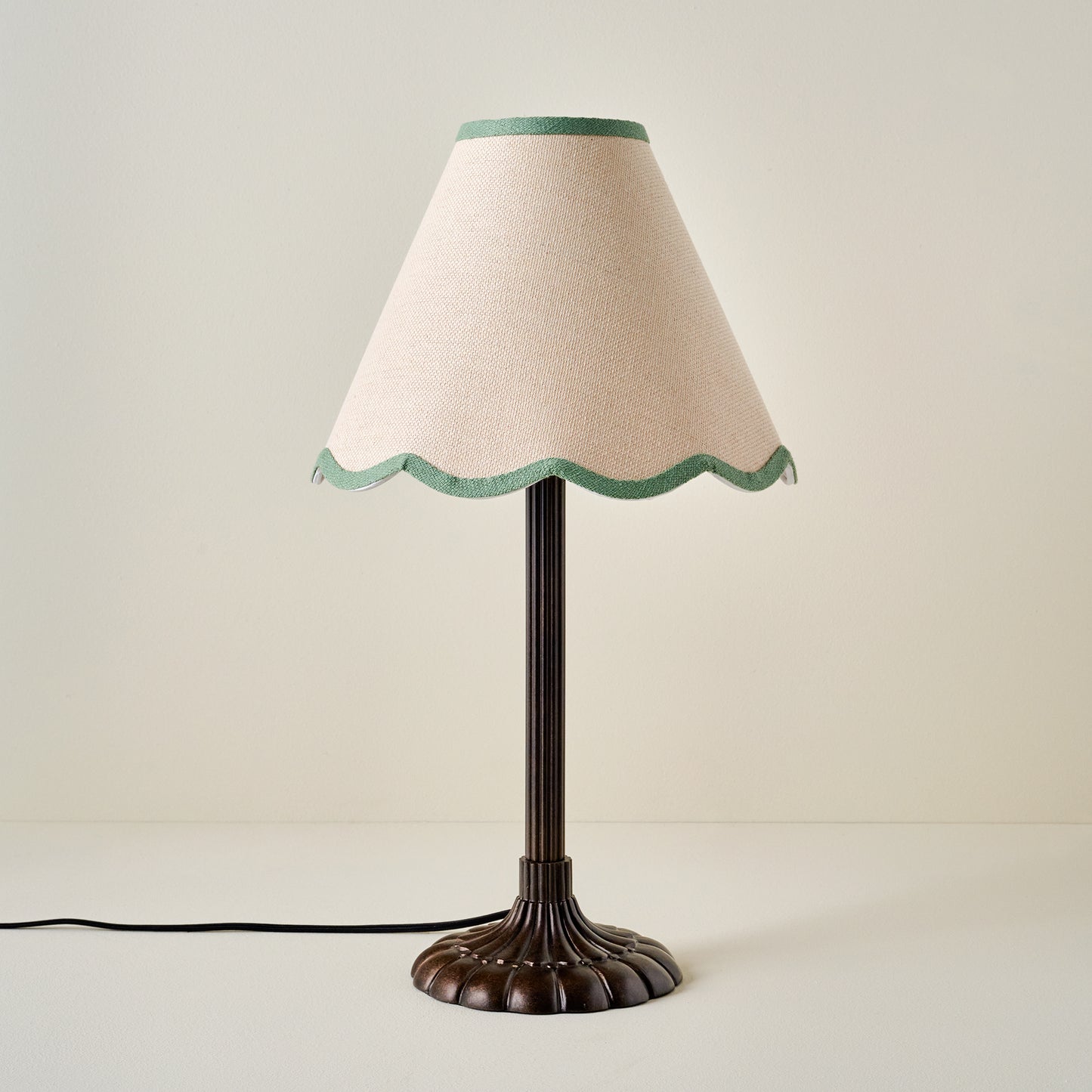 Stella Table Lamp-Bronze Scallop with Green Wavy Linen Shade